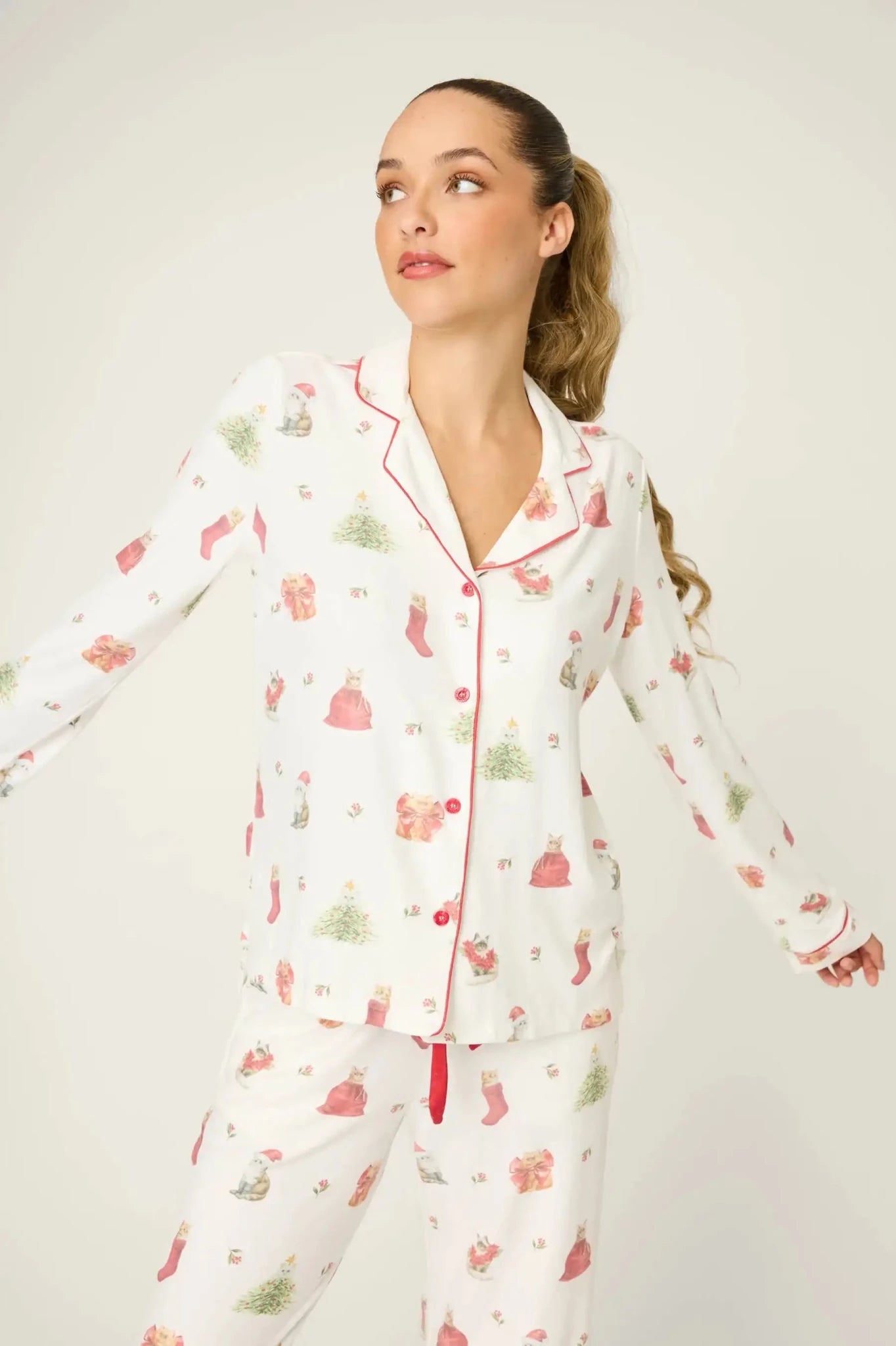 Shop PJ Salvage PJ Salvage Feline Festive Cat Print Christmas PJ Set Pyjamas for women – premium loungewear and festival fashion at Spoiled Brat