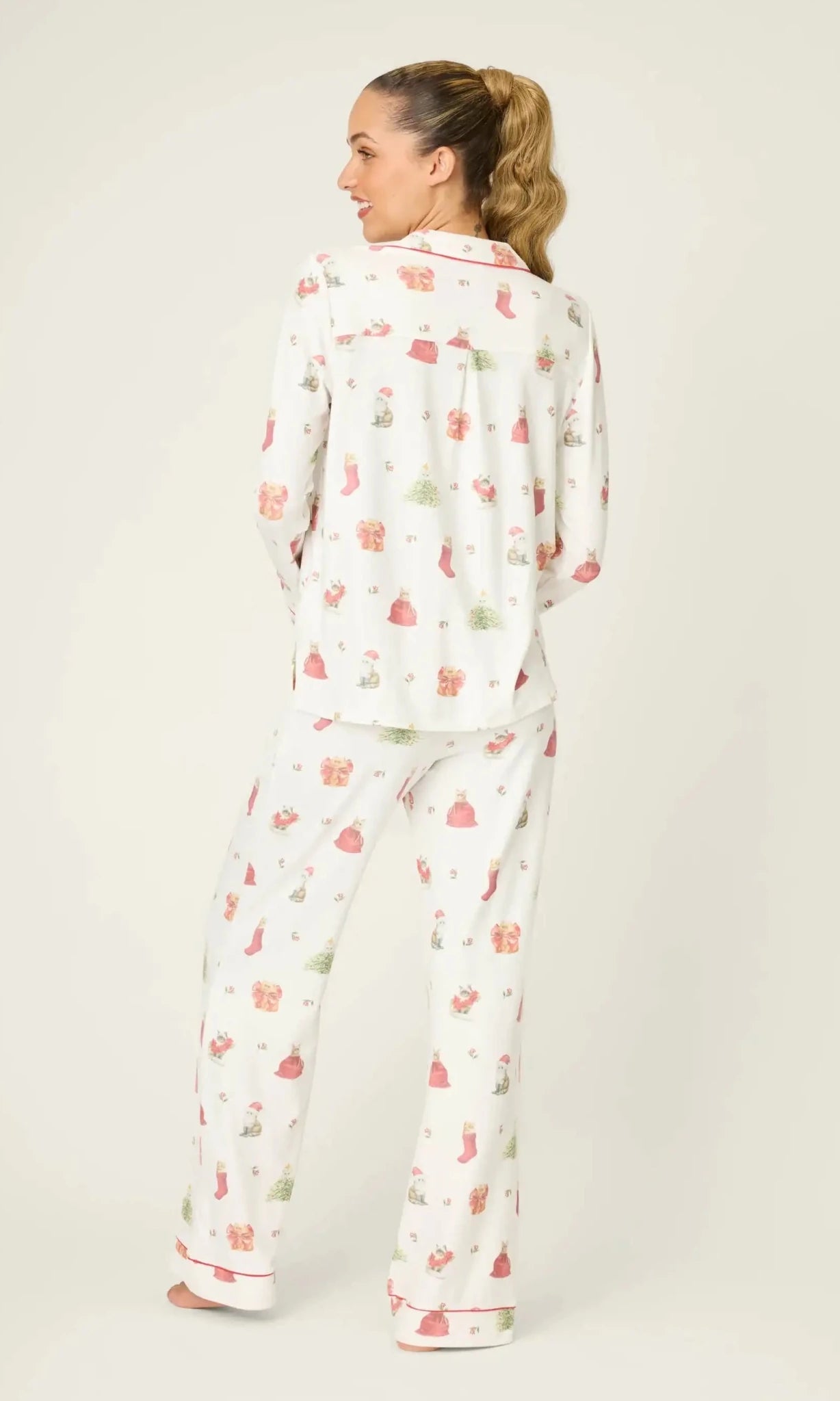 PJ Salvage Feline Festive Cat Print Christmas PJ Set by PJ Salvage – Pyjamas – White | Spoiled Brat UK