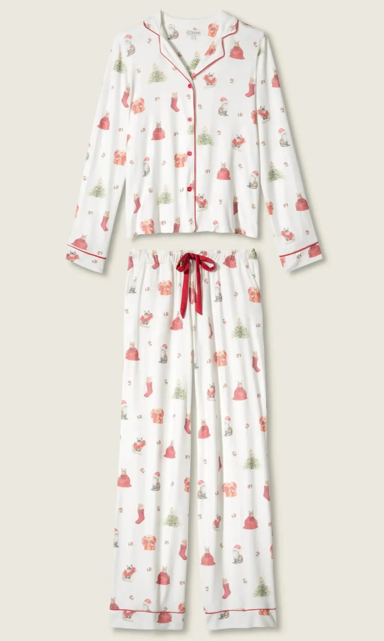 PJ Salvage Feline Festive Cat Print Christmas PJ Set by PJ Salvage – Pyjamas – White | Spoiled Brat UK