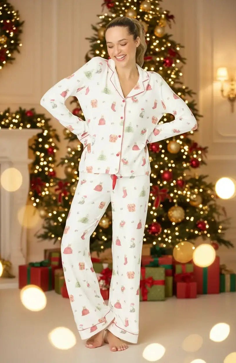 Shop PJ Salvage PJ Salvage Feline Festive Cat Print Christmas PJ Set Pyjamas for women – premium loungewear and festival fashion at Spoiled Brat