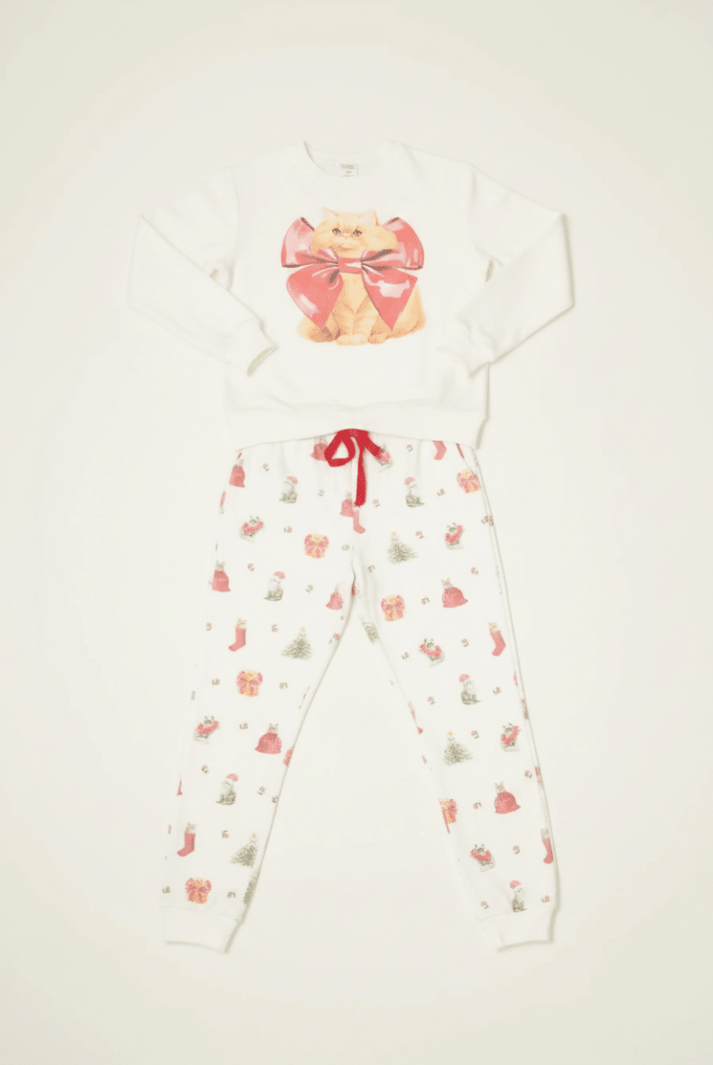 Shop PJ Salvage PJ Salvage Feline Festive Cat Print Sweater as seen on Chloe Sims Sweater for women – premium loungewear and festival fashion at Spoiled Brat