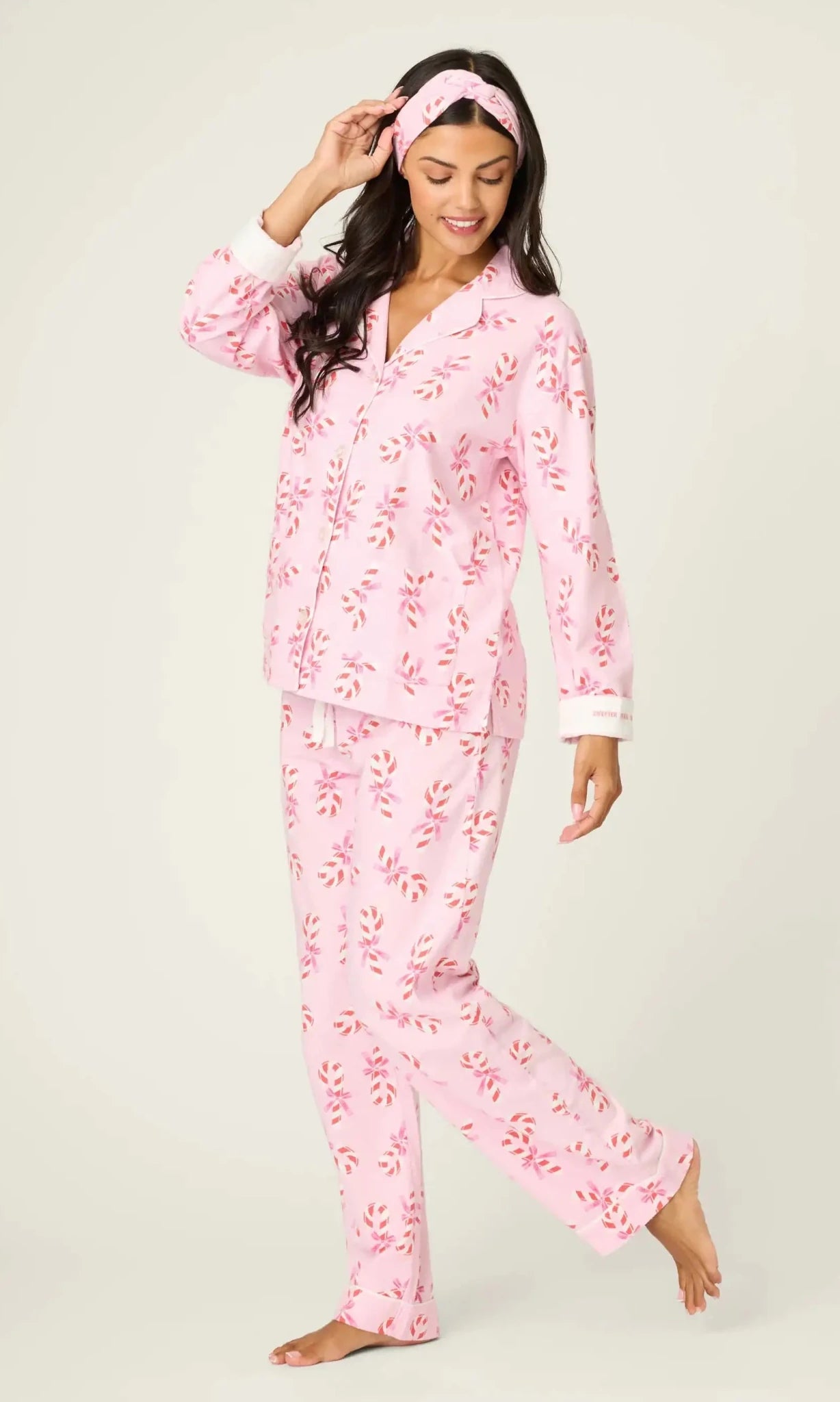 Shop PJ Salvage PJ Salvage Sweeter Than Sugar 3 - Piece Candy Cane Print Flannel PJ Set as seen on Paris Hilton Pyjamas for women – premium loungewear and festival fashion at Spoiled Brat