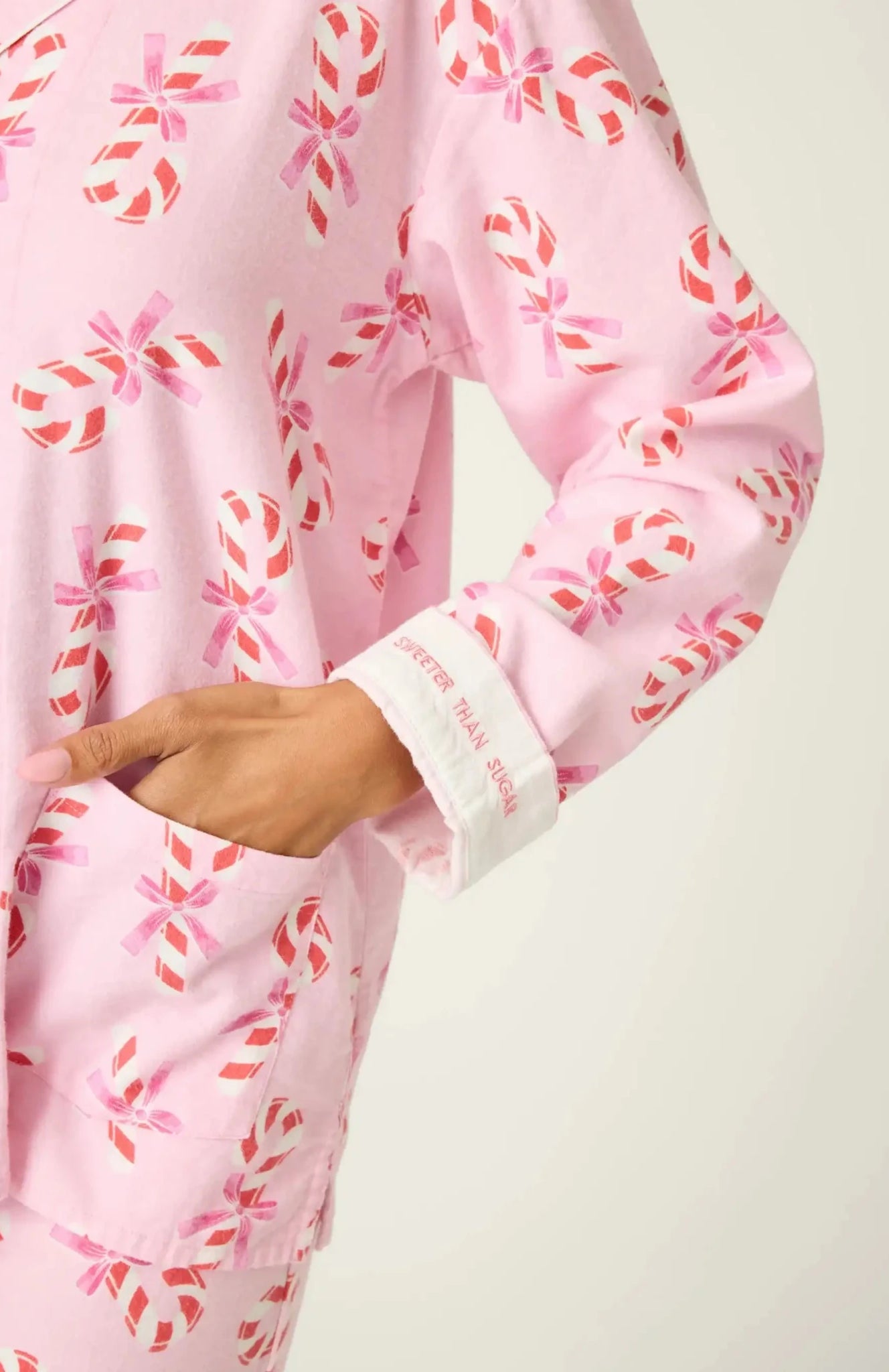 Shop PJ Salvage PJ Salvage Sweeter Than Sugar 3 - Piece Candy Cane Print Flannel PJ Set as seen on Paris Hilton Pyjamas for women – premium loungewear and festival fashion at Spoiled Brat