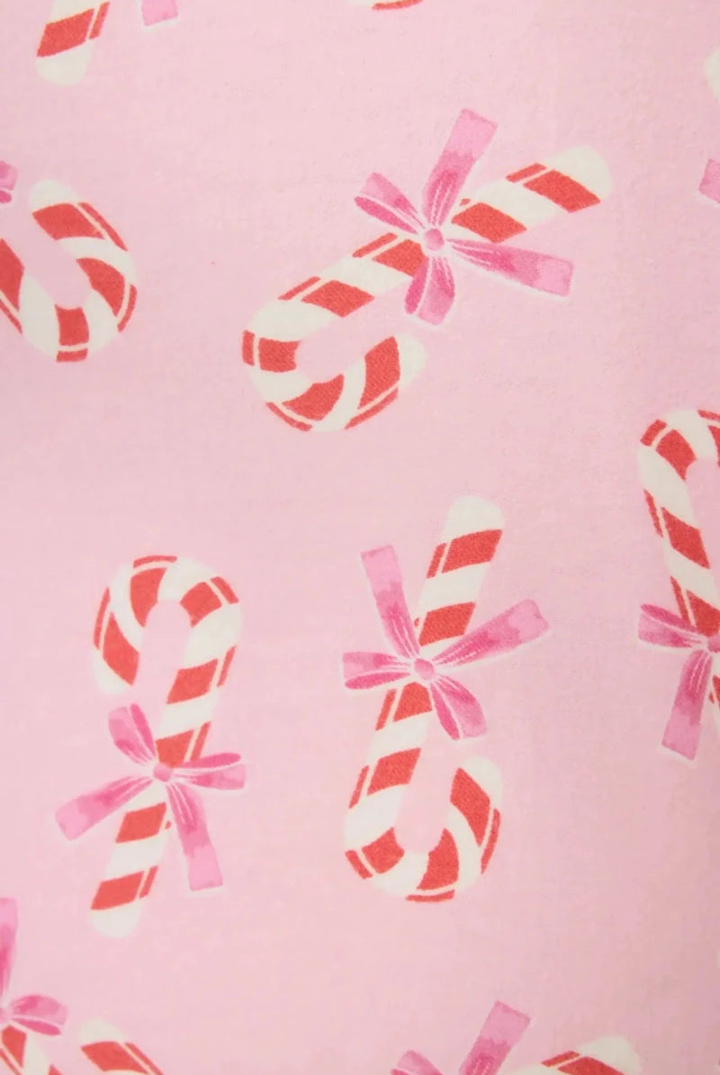 Shop PJ Salvage PJ Salvage Sweeter Than Sugar 3 - Piece Candy Cane Print Flannel PJ Set as seen on Paris Hilton Pyjamas for women – premium loungewear and festival fashion at Spoiled Brat