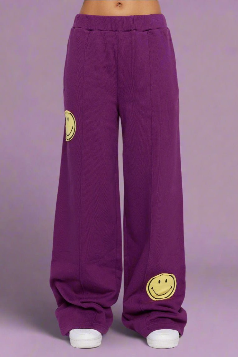 Shop Samii Ryan Samii Ryan Smiley® Straight Leg Purple Jogger Pants Jogger Bottoms for women – premium loungewear and festival fashion at Spoiled Brat