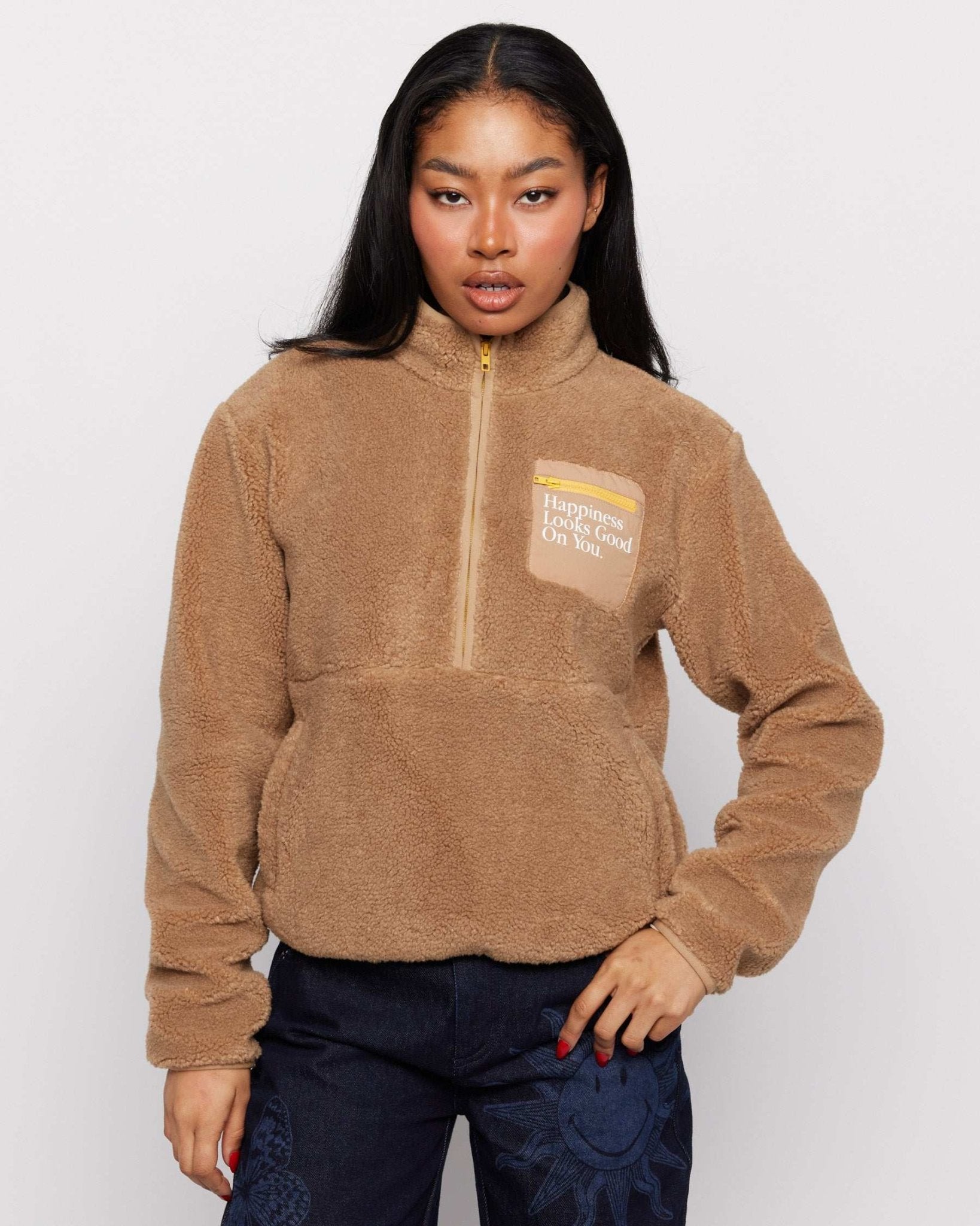 Samii Ryan Smiley® Sunshine Sherpa Jacket as seen on Sarah Jayne Dunn by Samii Ryan – Jacket – S | Spoiled Brat UK