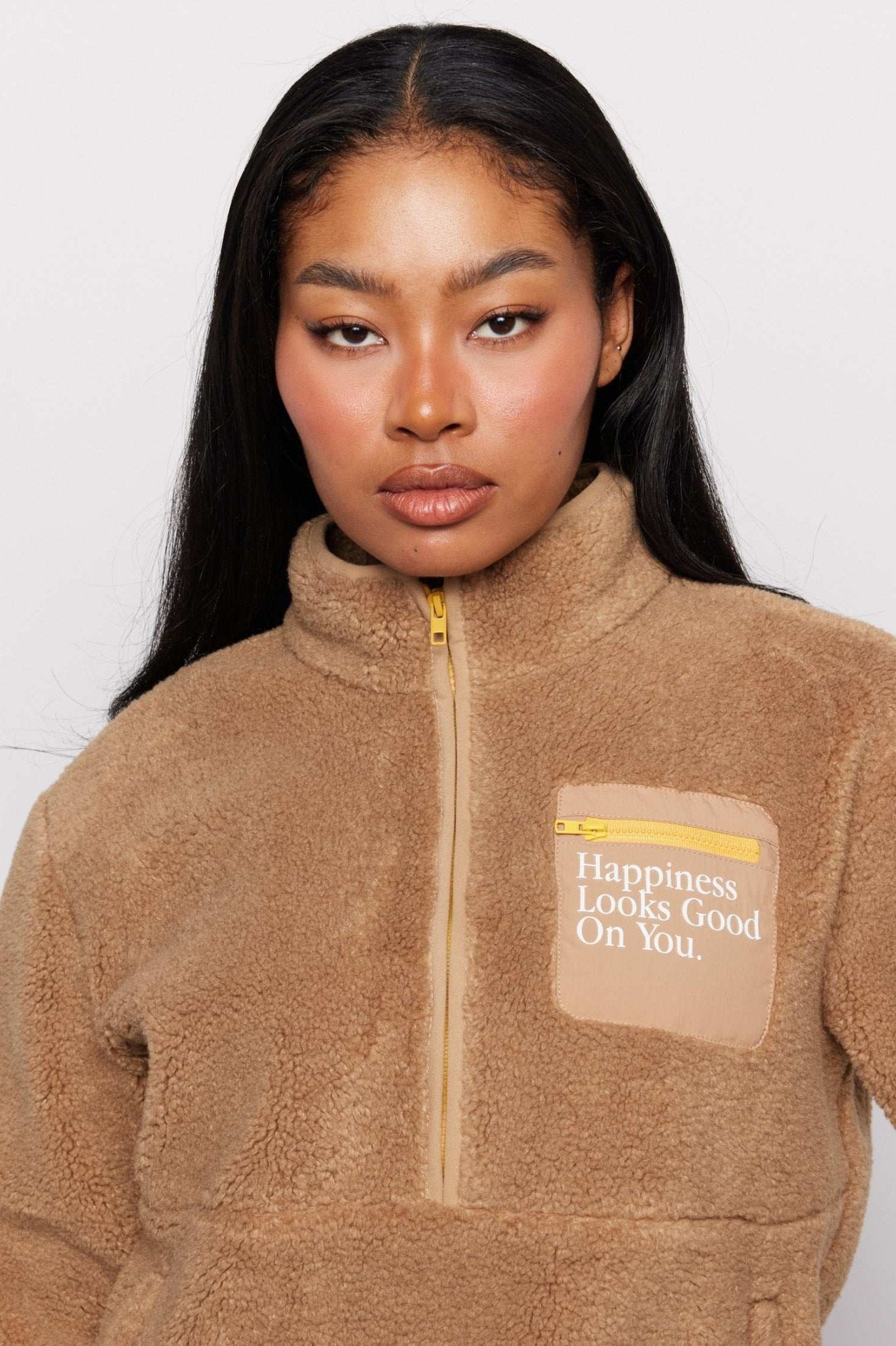 Samii Ryan Smiley® Sunshine Sherpa Jacket as seen on Sarah Jayne Dunn by Samii Ryan – Jacket – S | Spoiled Brat UK