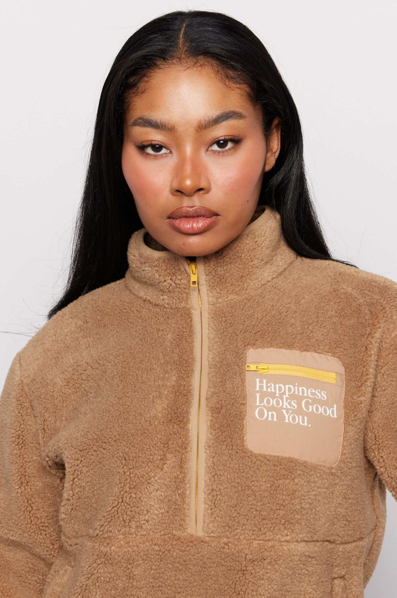 Samii Ryan Smiley® Sunshine Sherpa Jacket as seen on Sarah Jayne Dunn - Spoiled Brat