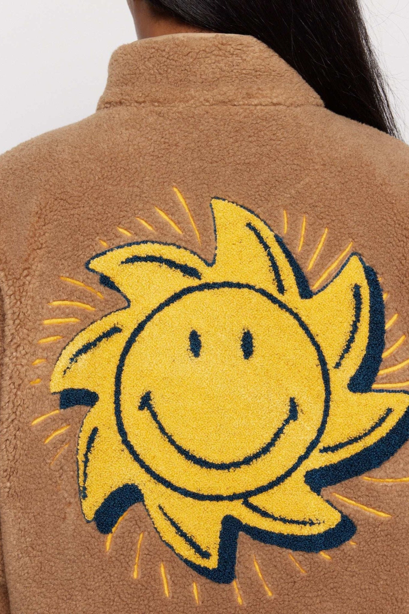 Shop Samii Ryan Samii Ryan Smiley® Sunshine Sherpa Jacket as seen on Sarah Jayne Dunn Jacket for women – premium loungewear and festival fashion at Spoiled Brat