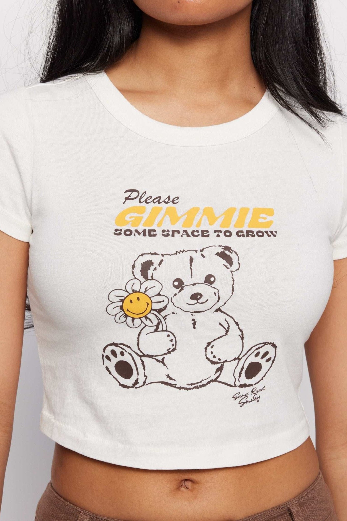 Shop Samii Ryan Samii Ryan x Smiley® Gimme Space Baby Tee T-Shirt for women – premium loungewear and festival fashion at Spoiled Brat