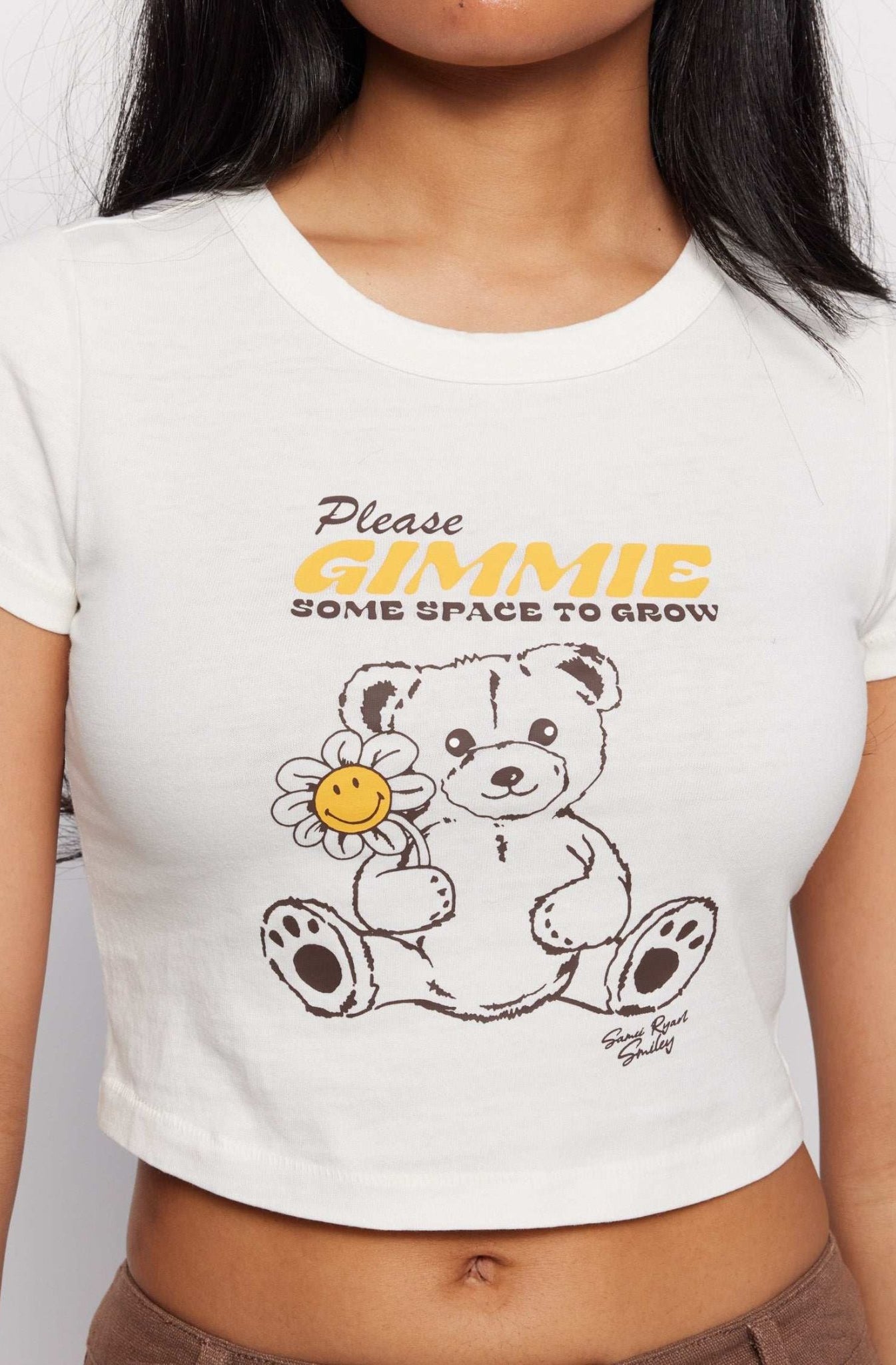 Shop Samii Ryan Samii Ryan x Smiley® Gimme Space Baby Tee T-Shirt for women – premium loungewear and festival fashion at Spoiled Brat