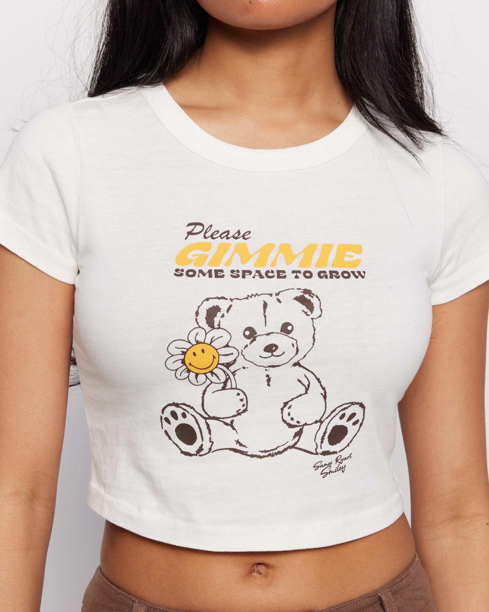 Shop Samii Ryan Samii Ryan x Smiley® Gimme Space Baby Tee T-Shirt for women – premium loungewear and festival fashion at Spoiled Brat