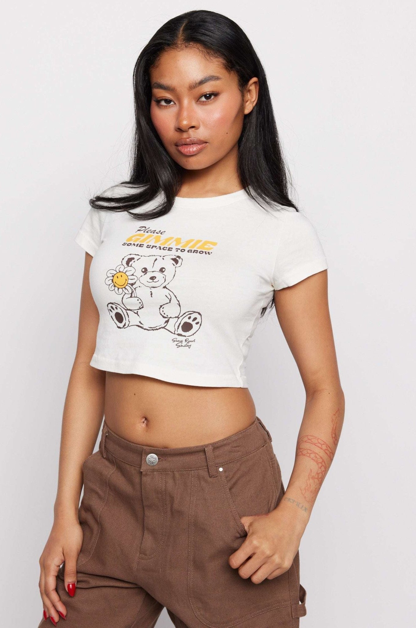 Shop Samii Ryan Samii Ryan x Smiley® Gimme Space Baby Tee T-Shirt for women – premium loungewear and festival fashion at Spoiled Brat