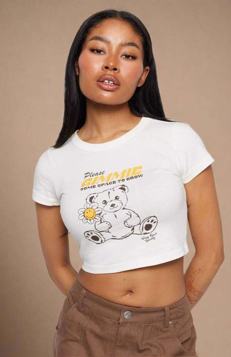 Shop Samii Ryan Samii Ryan x Smiley® Gimme Space Baby Tee T-Shirt for women – premium loungewear and festival fashion at Spoiled Brat