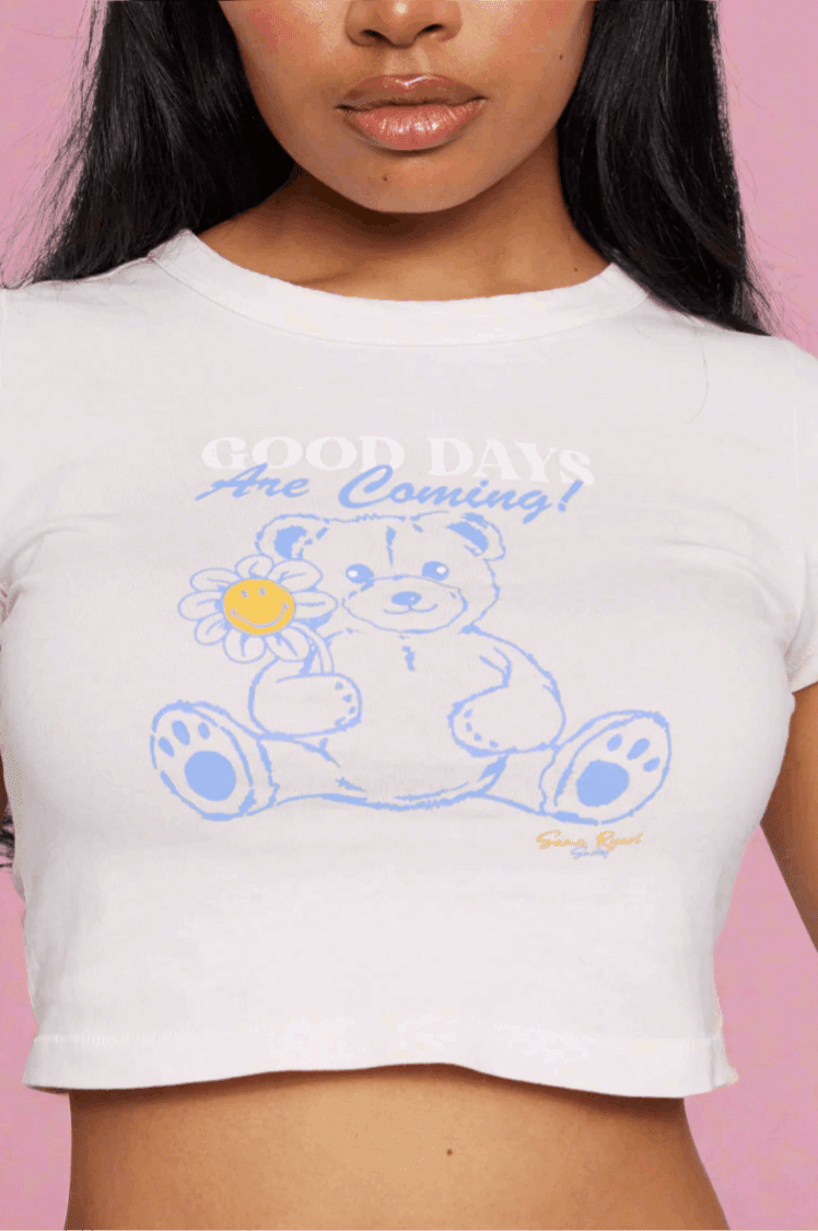 Shop Samii Ryan Samii Ryan x Smileyworld® Good Days Baby Tee T-Shirt for women – premium loungewear and festival fashion at Spoiled Brat