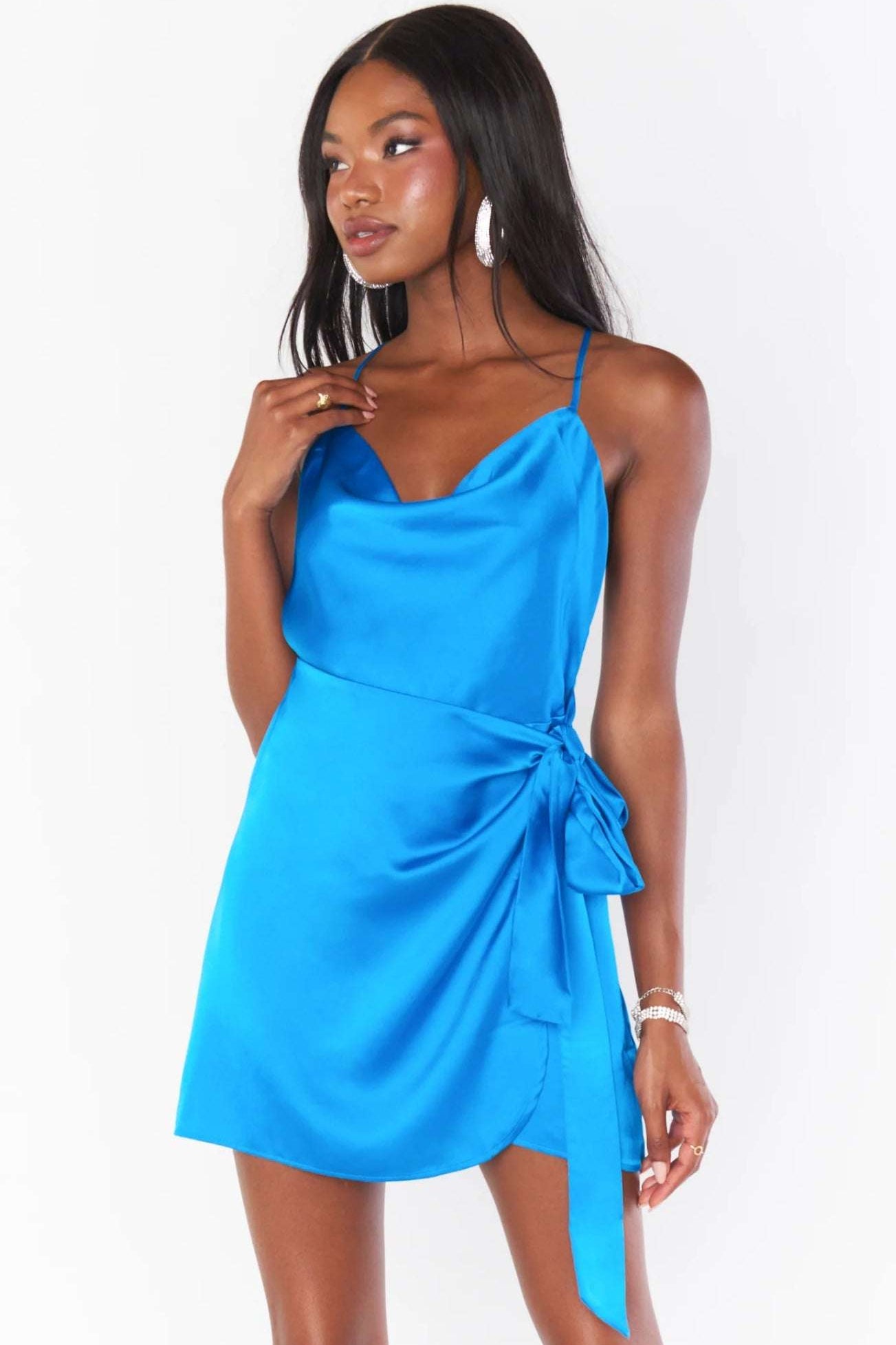 Show Me Your Mumu Eve Blue Satin Mini Dress Party Dress by Show Me Your Mumu as seen on celebrities