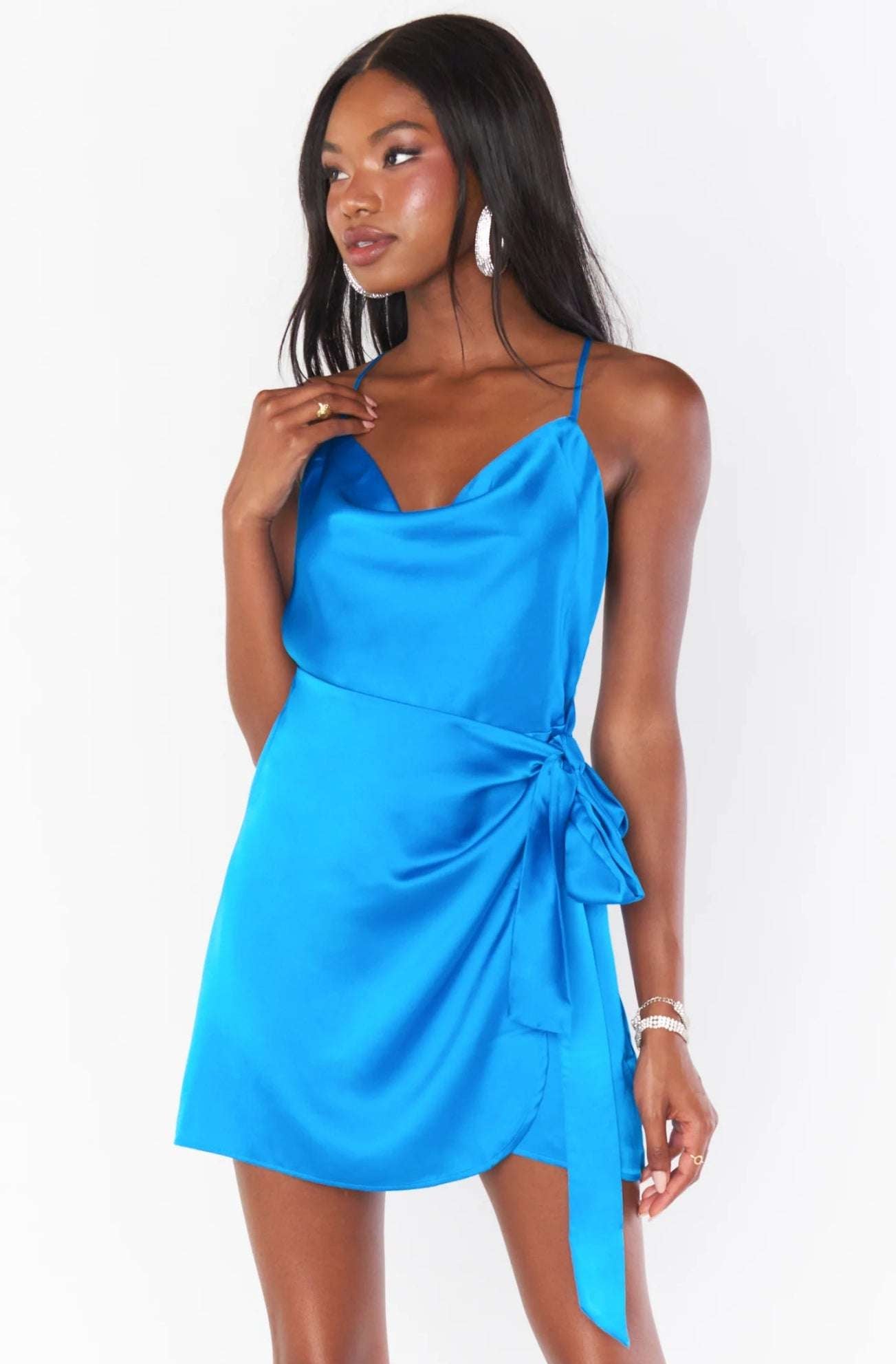 Show Me Your Mumu Eve Blue Satin Mini Dress Party Dress by Show Me Your Mumu as seen on celebrities
