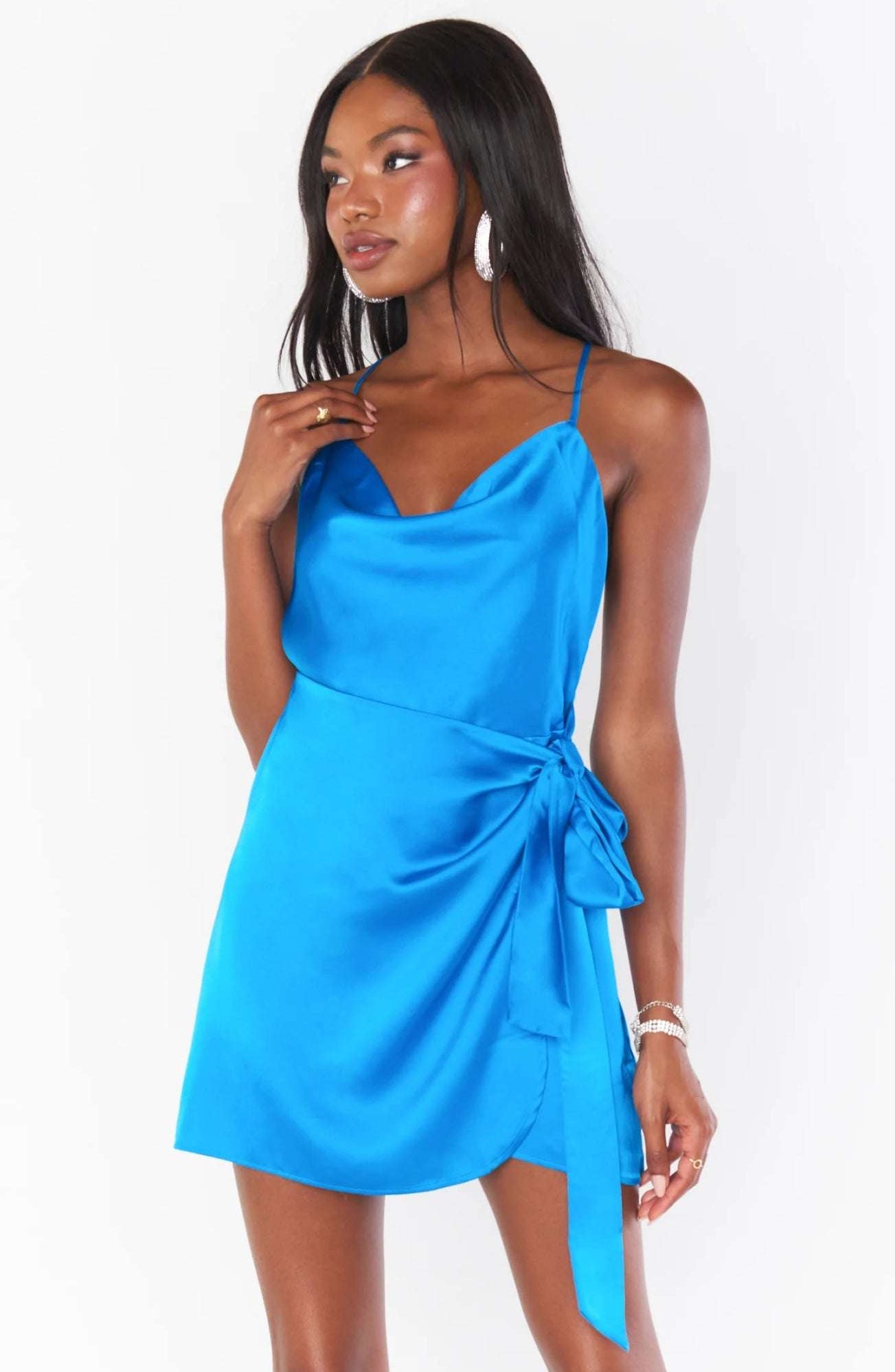 Show Me Your Mumu Eve Blue Satin Mini Dress Party Dress by Show Me Your Mumu as seen on celebrities
