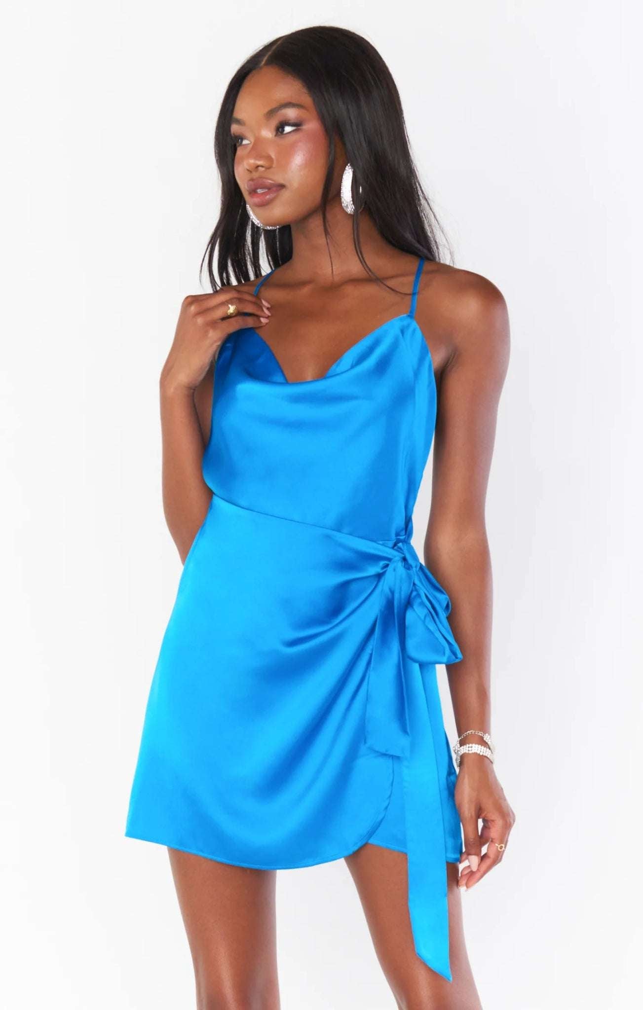 Show Me Your Mumu Eve Blue Satin Mini Dress Party Dress by Show Me Your Mumu as seen on celebrities