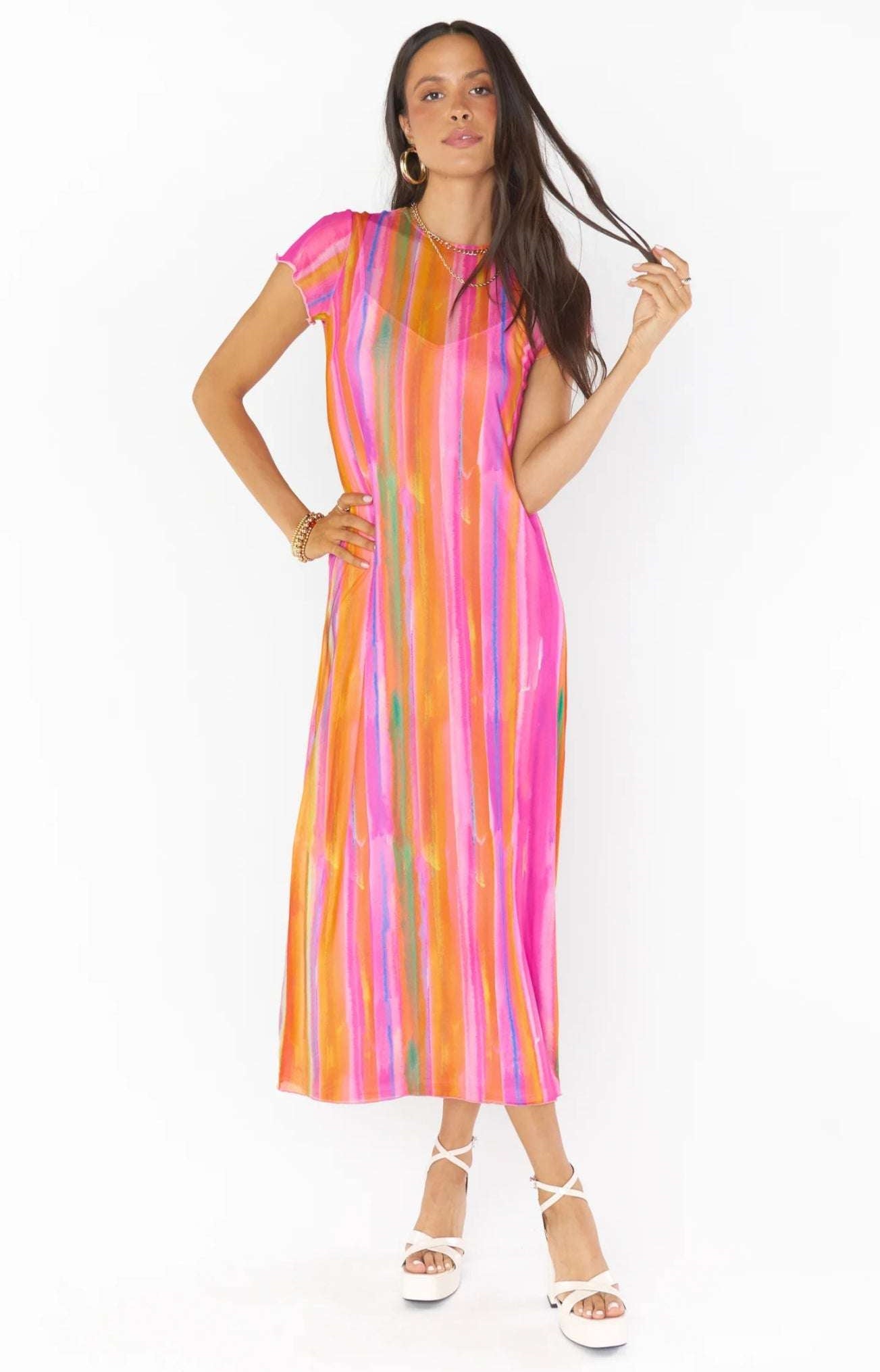 Show Me Your Mumu Molly Rainbow Midi Dress Midi Dress by Show Me Your Mumu as seen on celebrities