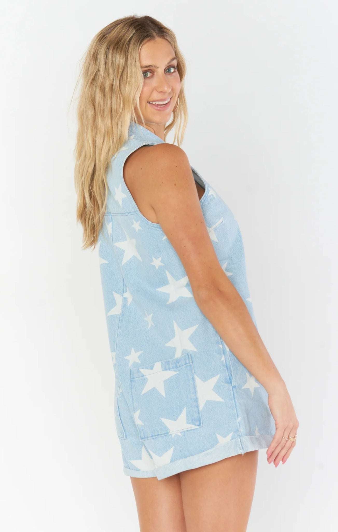Show Me Your Mumu Reno Star Denim Romper Suit Romper by Show Me Your Mumu as seen on celebrities