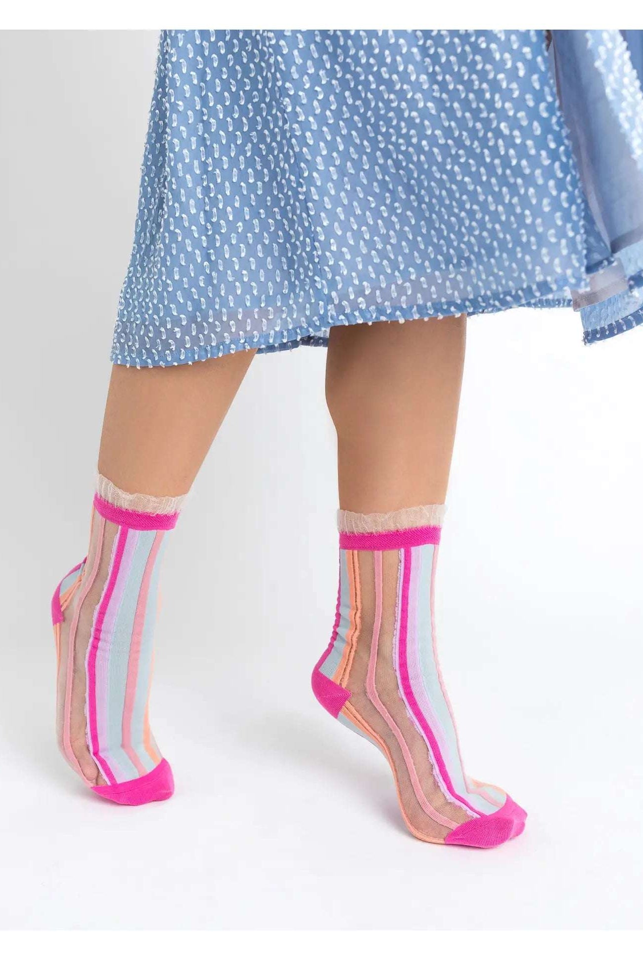 Shop Sock Candy Sock Candy Candy Stripe Ruffle Crew Sock Socks for women – premium loungewear and festival fashion at Spoiled Brat