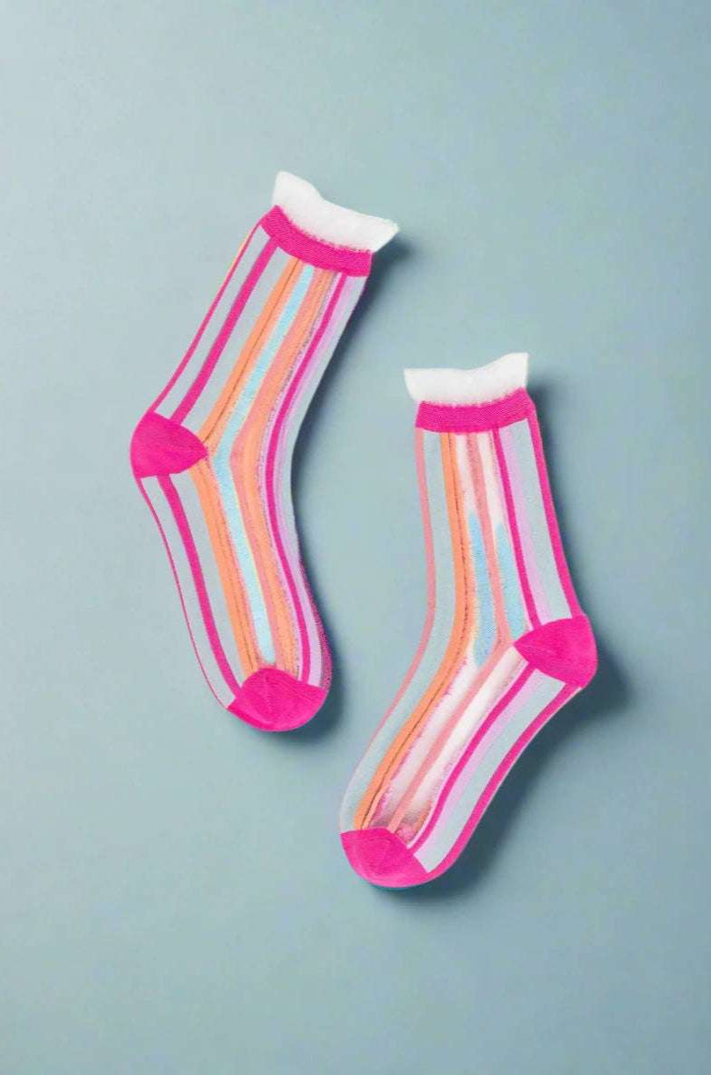 Shop Sock Candy Sock Candy Candy Stripe Ruffle Crew Sock Socks for women – premium loungewear and festival fashion at Spoiled Brat
