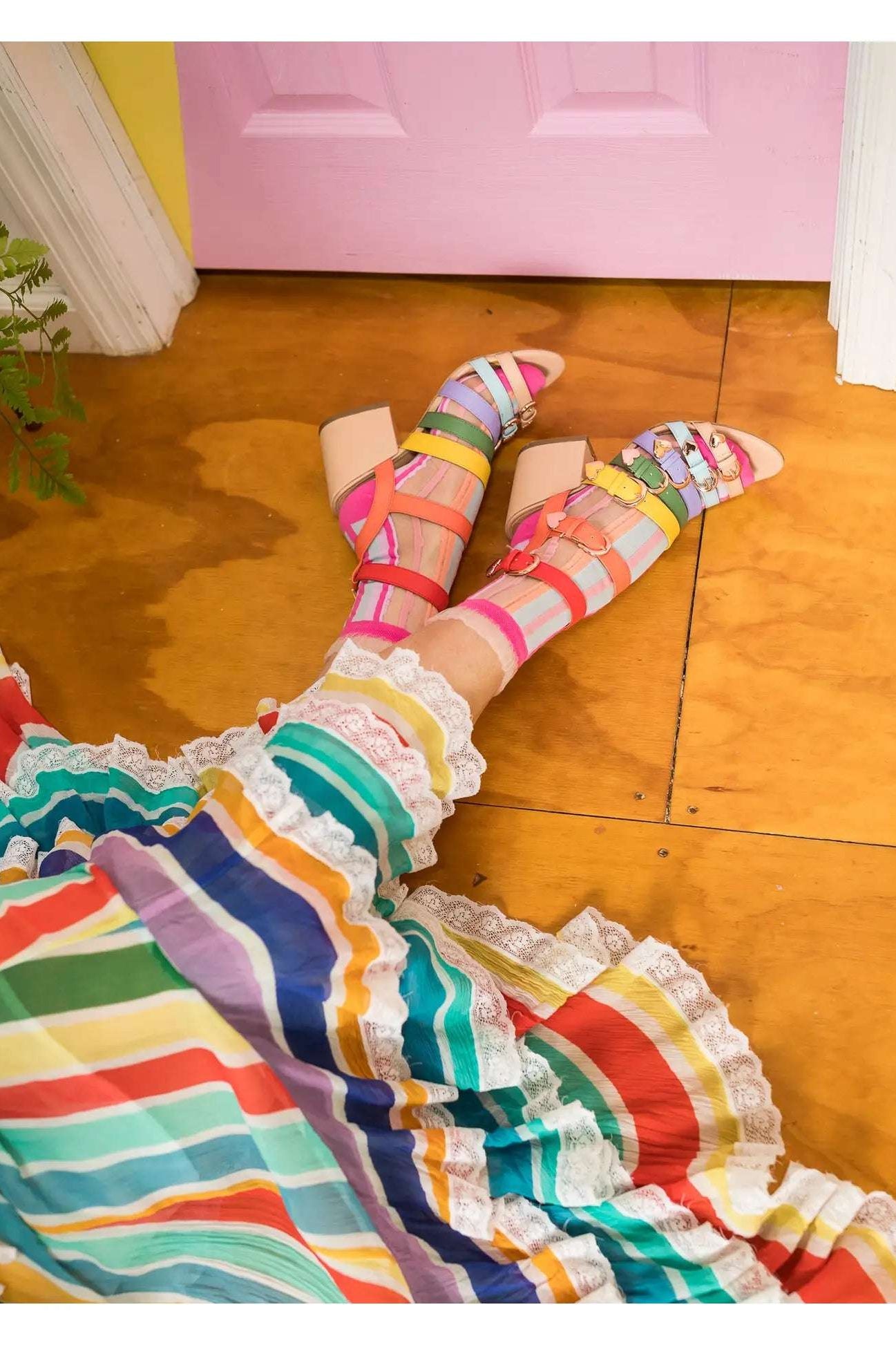 Sock Candy Candy Stripe Ruffle Crew Sock by Sock Candy – Socks – One Size | Spoiled Brat UK