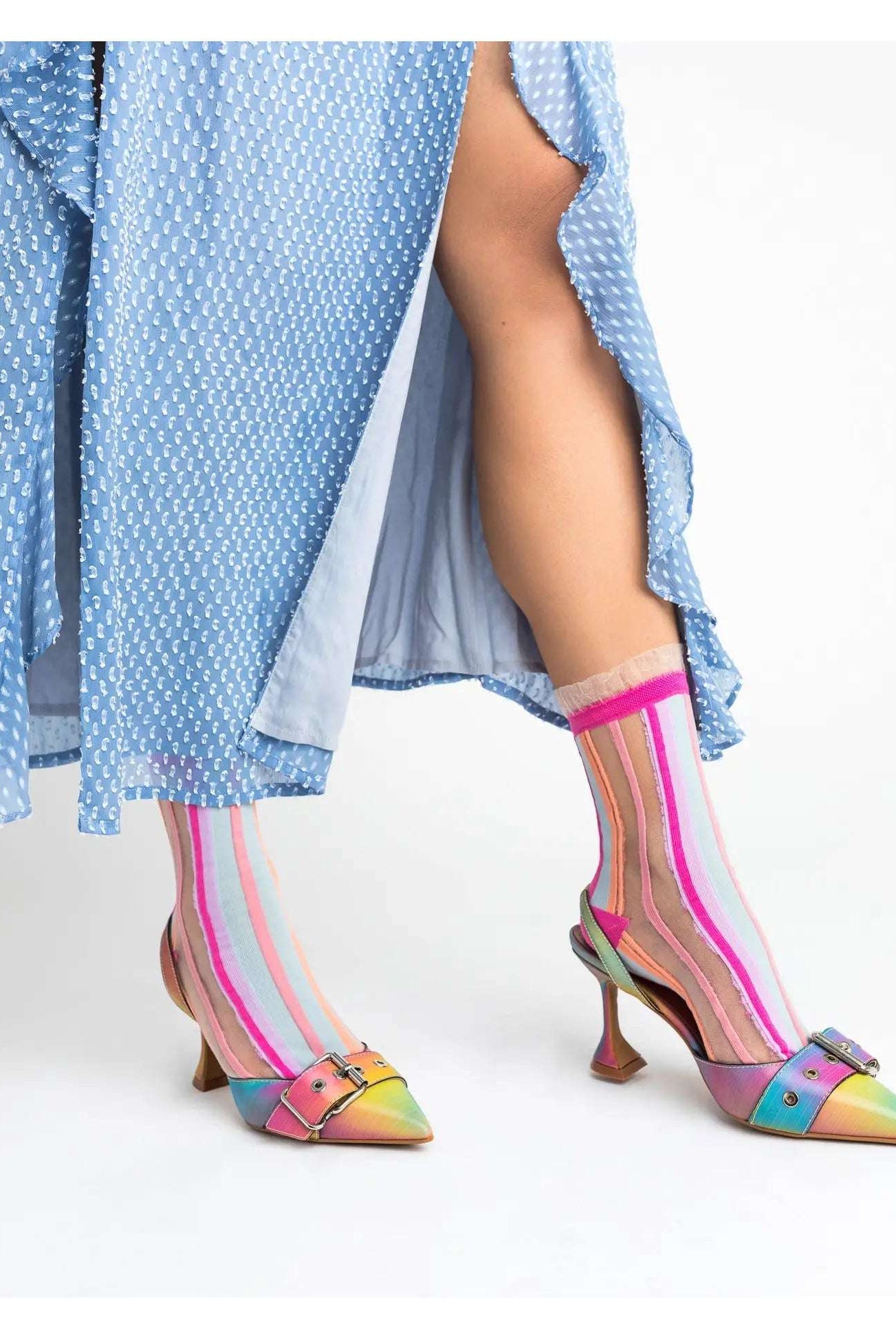 Shop Sock Candy Sock Candy Candy Stripe Ruffle Crew Sock Socks for women – premium loungewear and festival fashion at Spoiled Brat