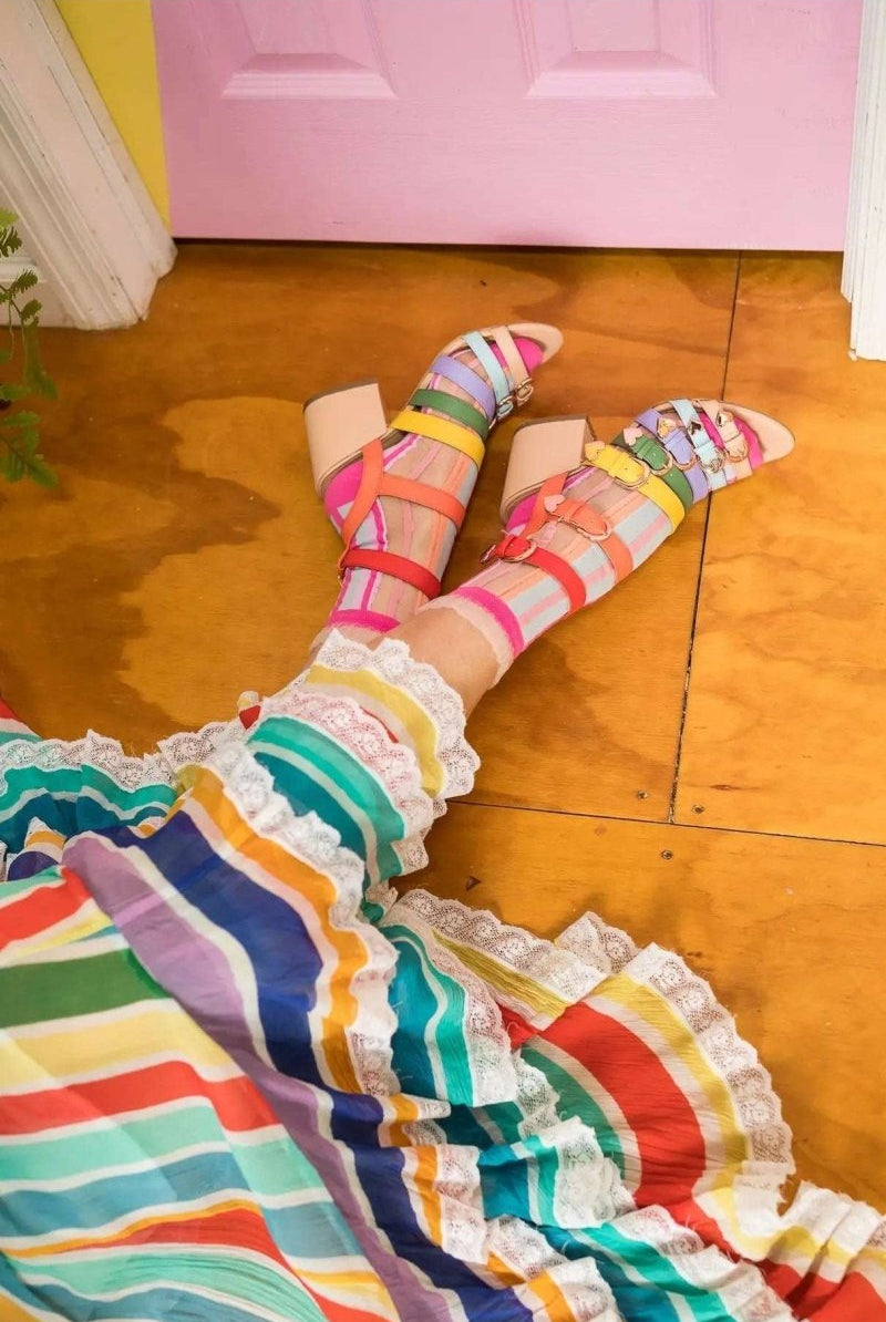 Shop Sock Candy Sock Candy Candy Stripe Ruffle Crew Sock Socks for women – premium loungewear and festival fashion at Spoiled Brat