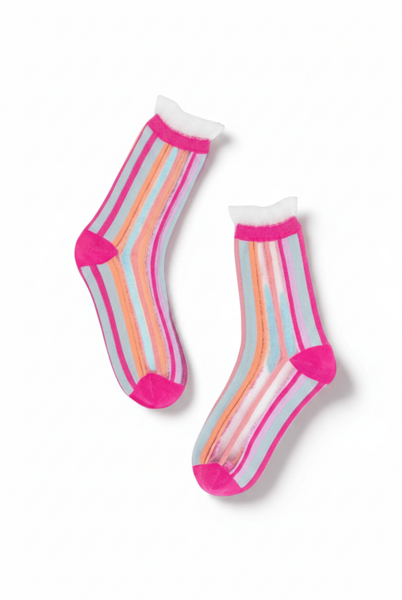 Shop Sock Candy Sock Candy Candy Stripe Ruffle Crew Sock Socks for women – premium loungewear and festival fashion at Spoiled Brat