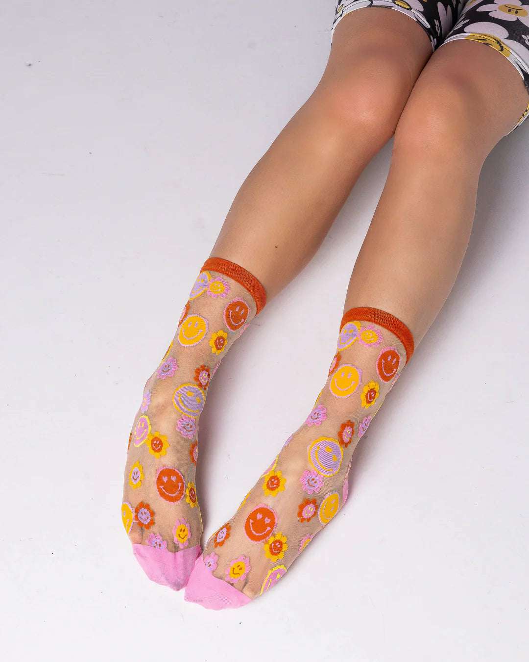 Shop Sock Candy Sock Candy Smiley Face Daisy Sheer Crew Socks Socks for women – premium loungewear and festival fashion at Spoiled Brat
