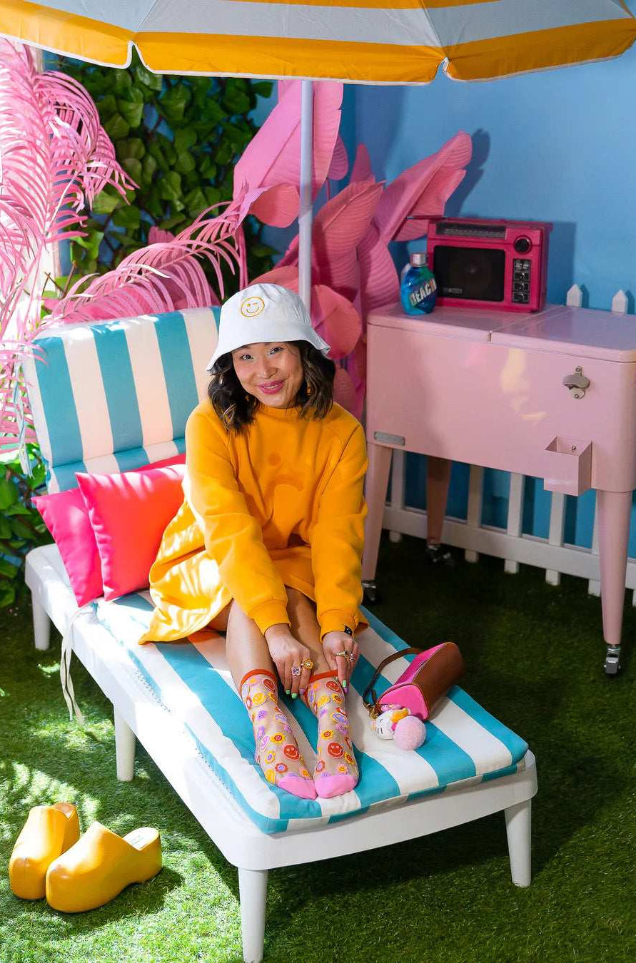 Shop Sock Candy Sock Candy Smiley Face Daisy Sheer Crew Socks Socks for women – premium loungewear and festival fashion at Spoiled Brat