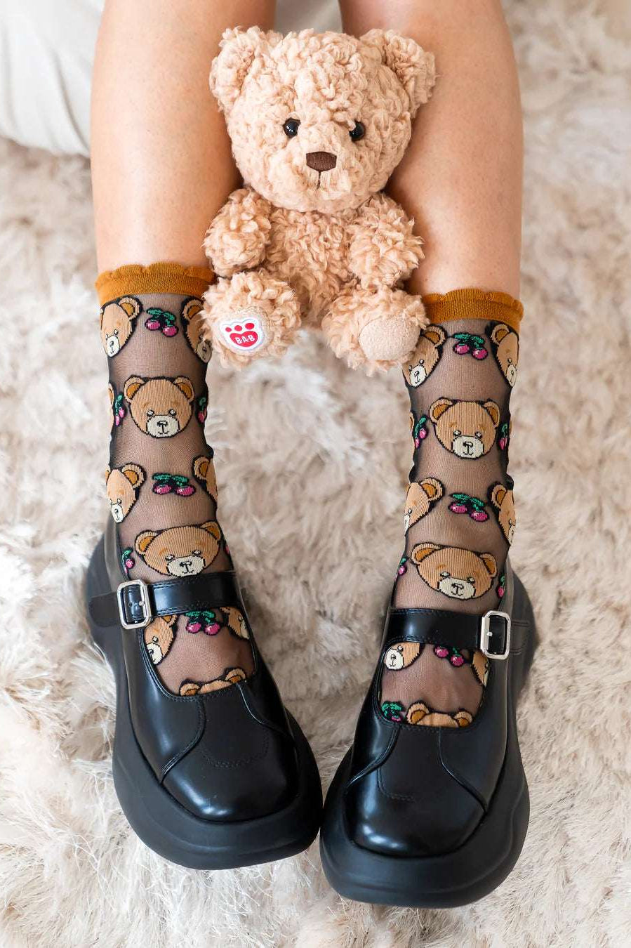 Sock Candy Teddy Bear Ruffle Black Sheer Crew Sock by Sock Candy – Socks – One Size | Spoiled Brat UK