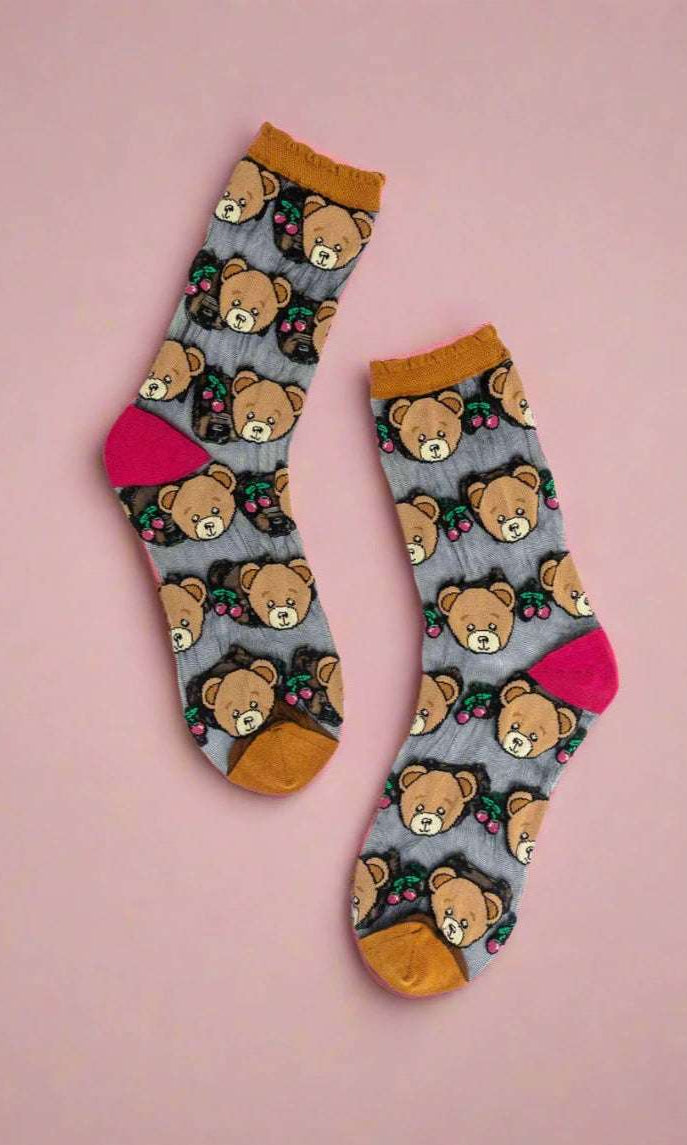 Shop Sock Candy Sock Candy Teddy Bear Ruffle Black Sheer Crew Sock Socks for women – premium loungewear and festival fashion at Spoiled Brat