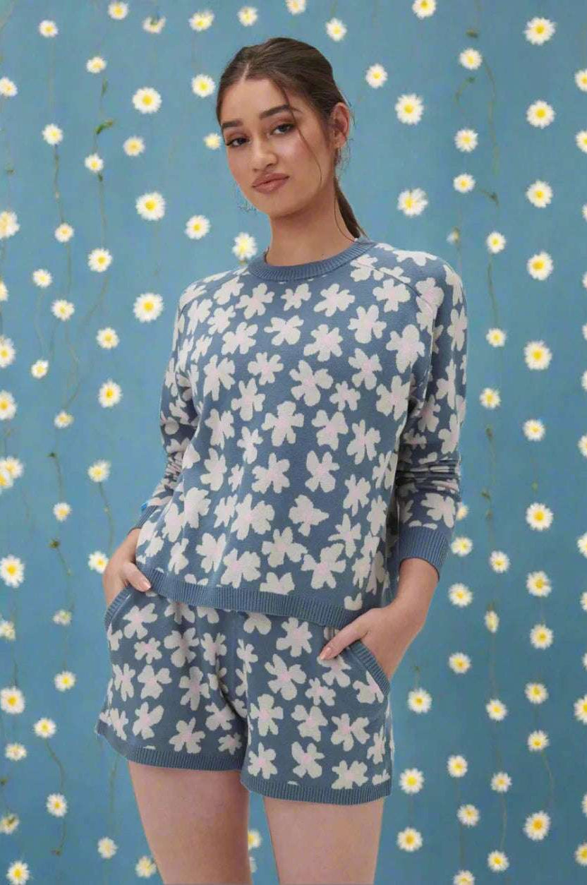 Spiritual Gangster Floral Jacquard Boxy Raglan Pullover Sweater by Spiritual Gangster as seen on celebrities