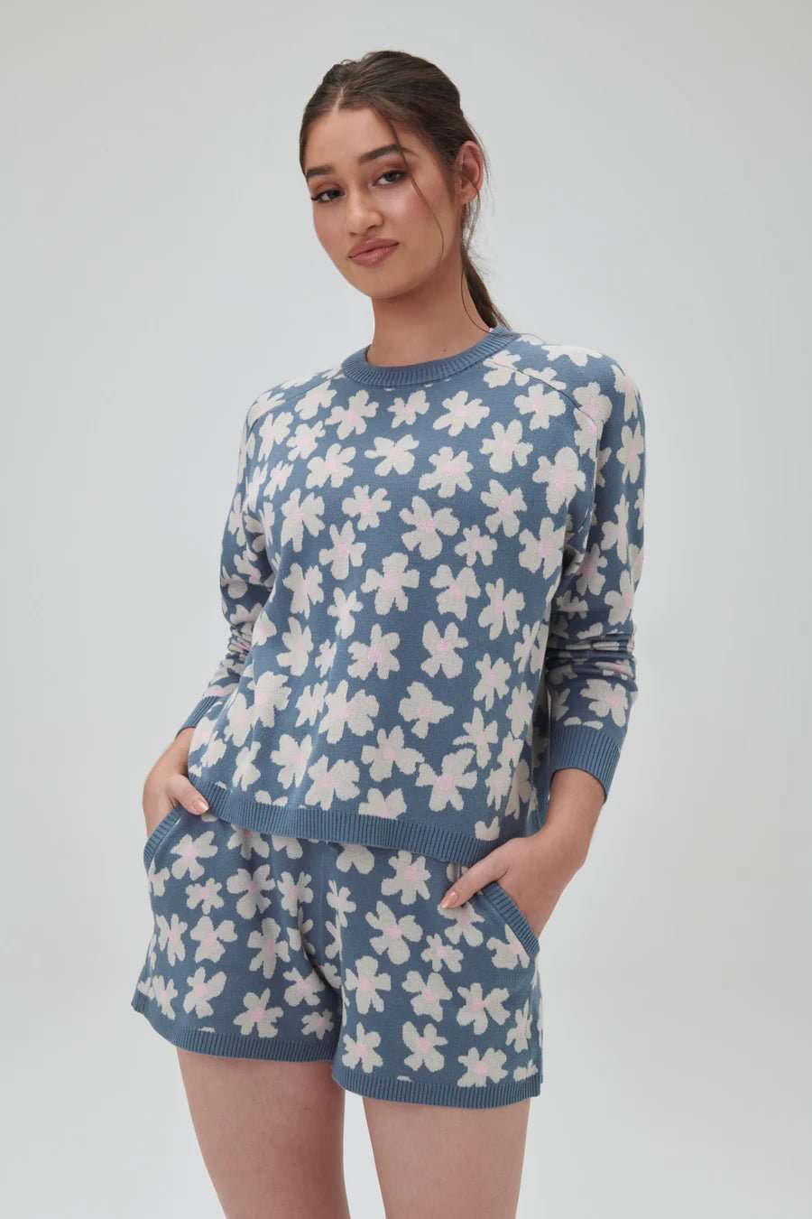 Shop Spiritual Gangster Spiritual Gangster Floral Jacquard Relaxed Sweater Shorts Shorts for women – premium loungewear and festival fashion at Spoiled Brat