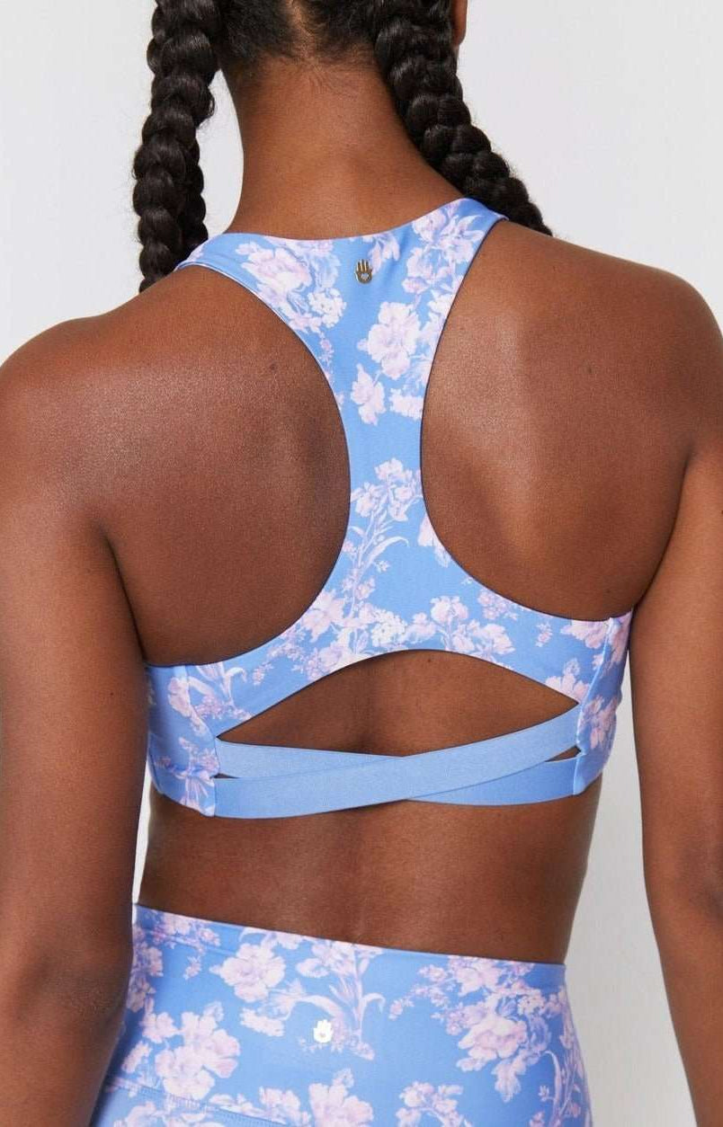 Spiritual Gangster Studio Eco Jersey Sports Bra in Jacaranda Print Cropped Top by Spiritual Gangster as seen on celebrities