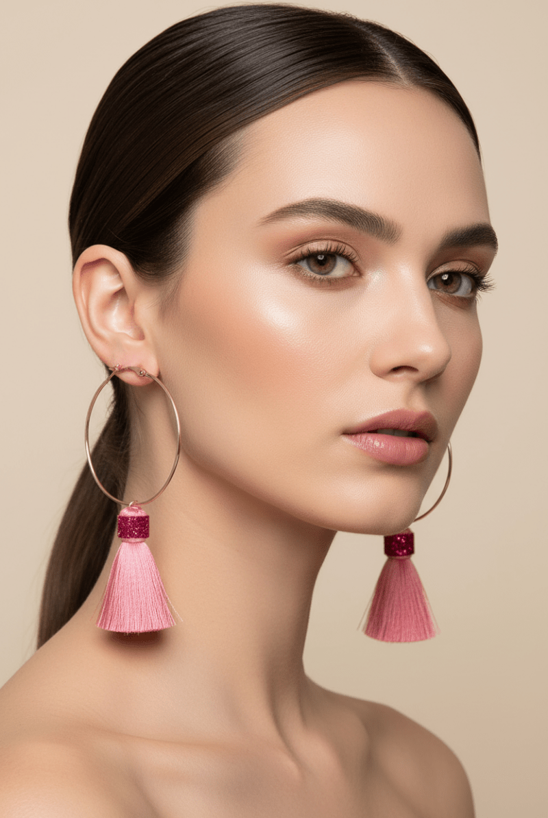 Shop Suzywan DELUXE Suzywan DELUXE Fuchsia Tassel Hoop Earrings Earrings for women – premium loungewear and festival fashion at Spoiled Brat