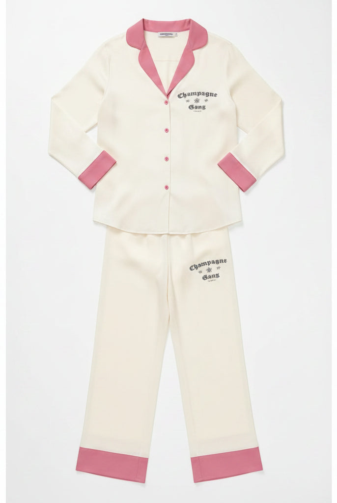 Shop The Laundry Room The Laundry Room Champagne Gang - Silky PJ Set Pyjamas for women – premium loungewear and festival fashion at Spoiled Brat