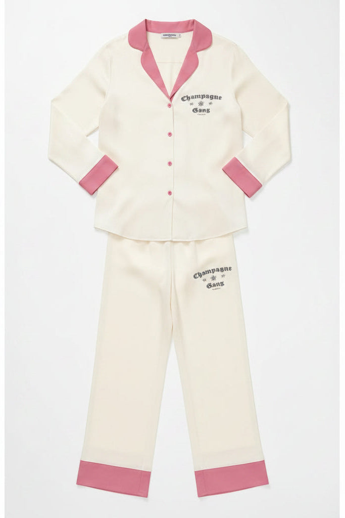 Shop The Laundry Room The Laundry Room Champagne Gang - Silky PJ Set Pyjamas for women – premium loungewear and festival fashion at Spoiled Brat