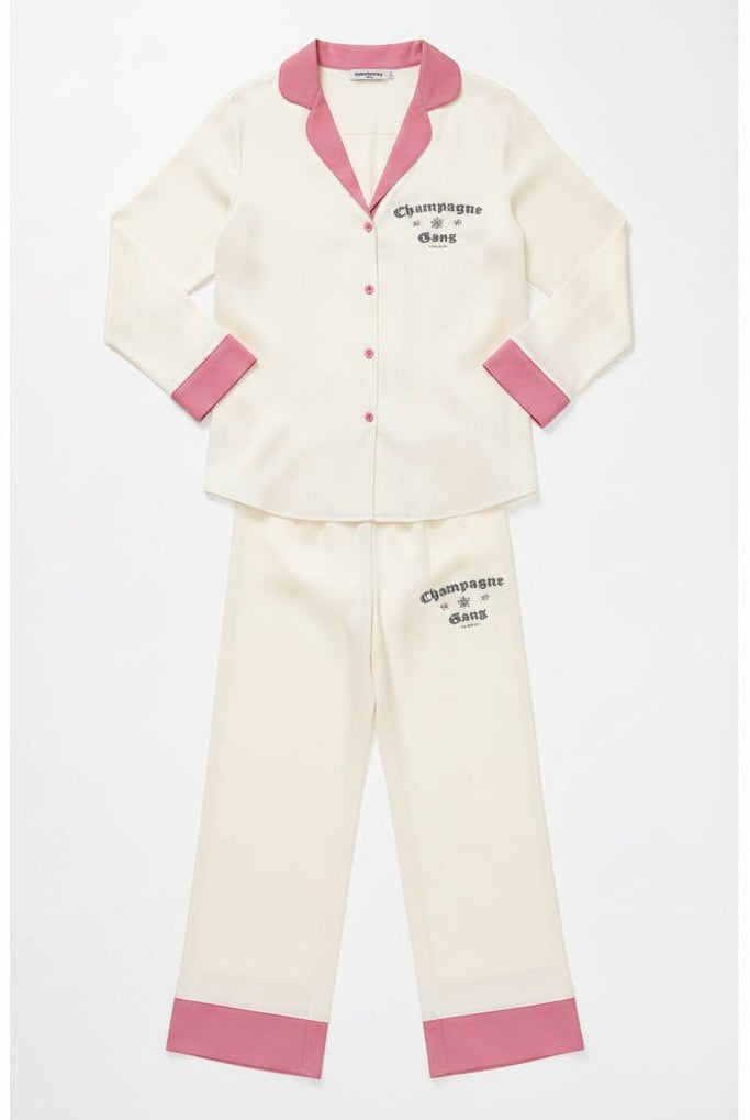 Shop The Laundry Room The Laundry Room Champagne Gang - Silky PJ Set Pyjamas for women – premium loungewear and festival fashion at Spoiled Brat