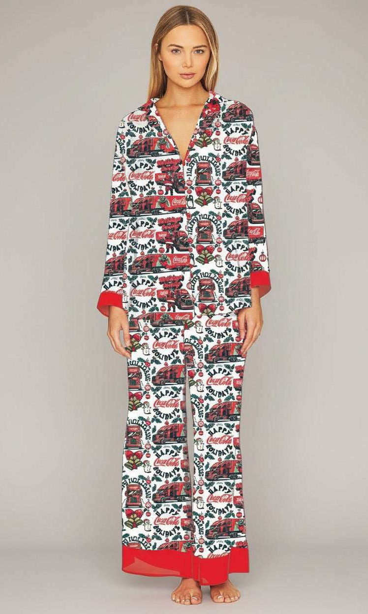 The Laundry Room Happy Coca-Cola Holidays Silky PJ Set by The Laundry Room – Pyjamas – S | Spoiled Brat UK