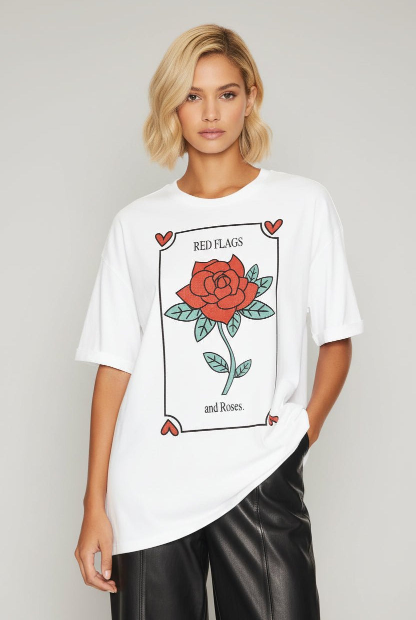 Shop The Laundry Room The Laundry Room Red Flags And Roses Oversized Tee T-Shirt for women – premium loungewear and festival fashion at Spoiled Brat
