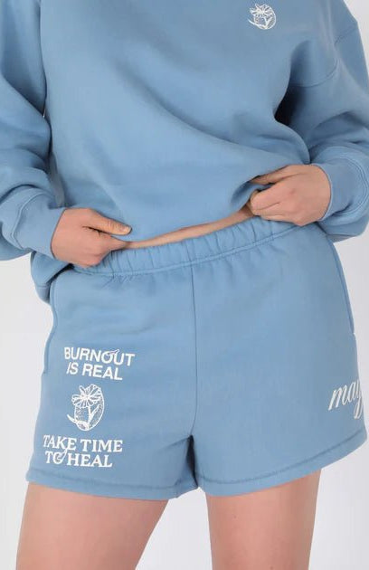 Shop The Mayfair Group Mayfair Burnout Is Real Sweatshorts Shorts for women – premium loungewear and festival fashion at Spoiled Brat