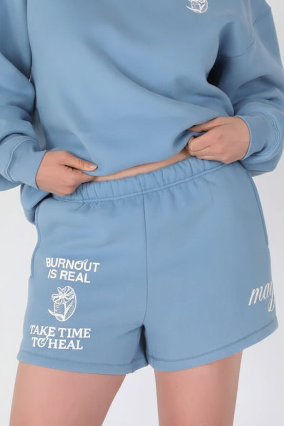 Shop The Mayfair Group Mayfair Burnout Is Real Sweatshorts Shorts for women – premium loungewear and festival fashion at Spoiled Brat