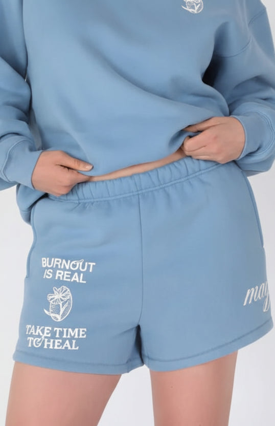 Shop The Mayfair Group Mayfair Burnout Is Real Sweatshorts Shorts for women – premium loungewear and festival fashion at Spoiled Brat