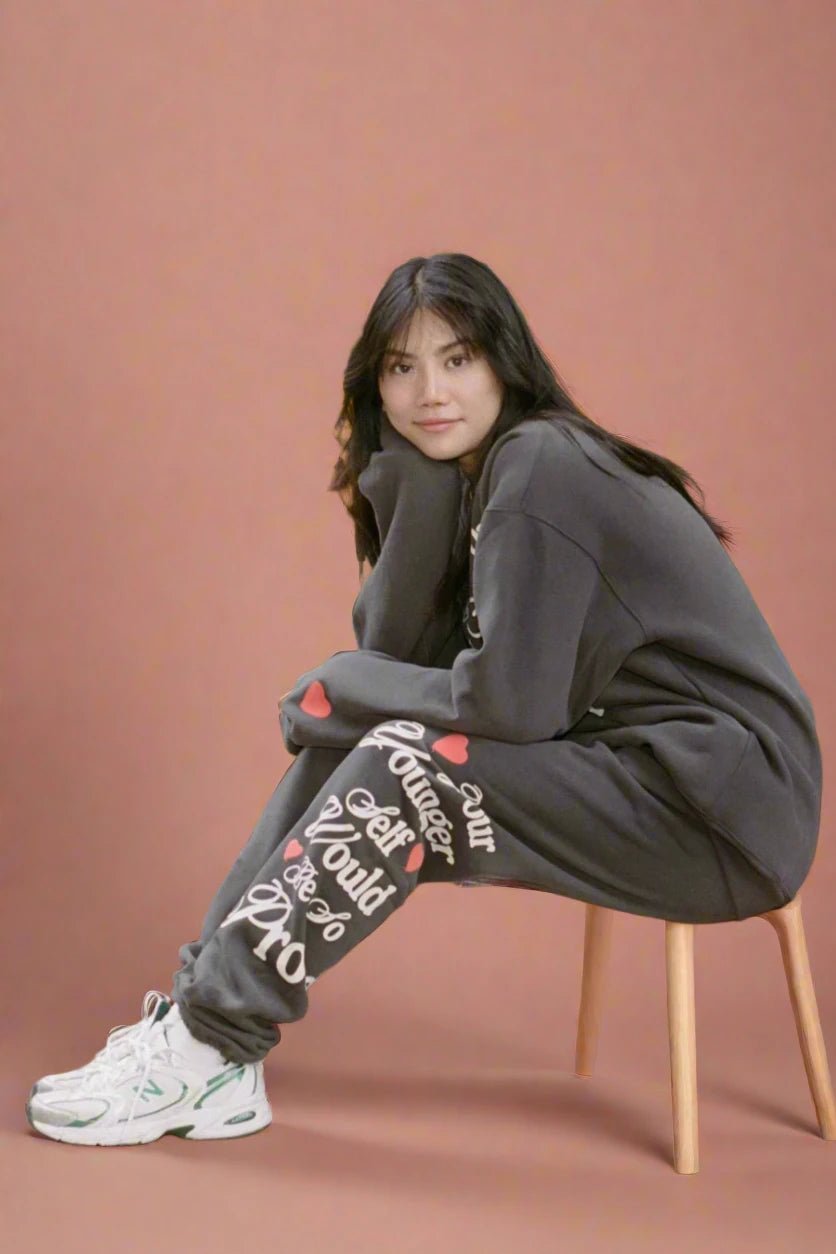 Shop The Mayfair Group The Mayfair Group Your Younger Self Charcoal Sweatpants Sweatpants for women – premium loungewear and festival fashion at Spoiled Brat