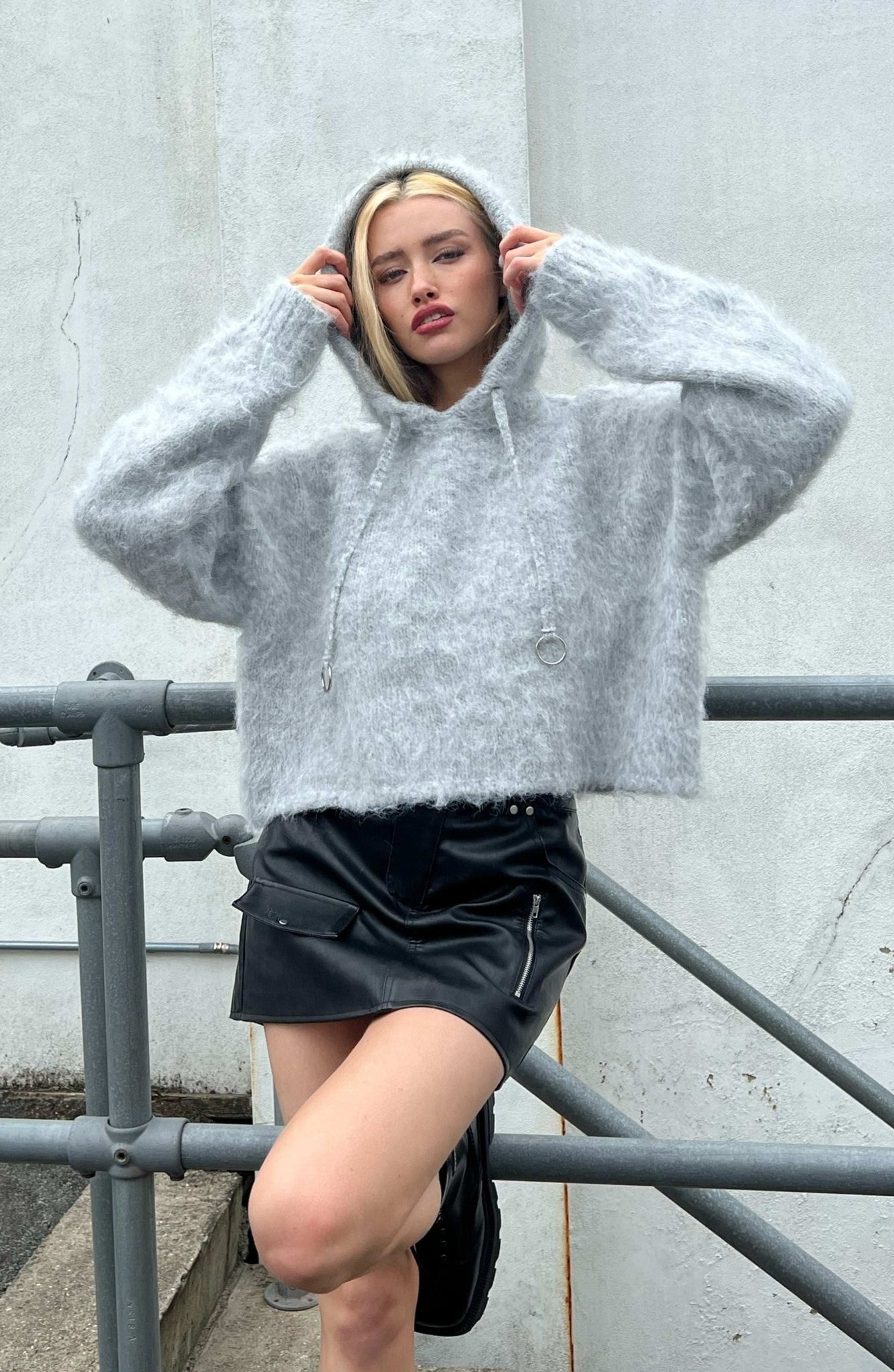 The Ragged Priest Arctic Fluffy Knit Hoodie by The Ragged Priest – Hoodie – Gray | Spoiled Brat UK