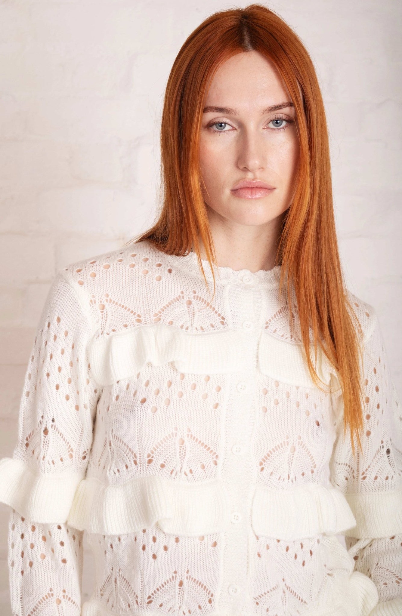 Shop The Ragged Priest The Ragged Priest Delicate Pointelle Frill Cardigan Cardigan for women – premium loungewear and festival fashion at Spoiled Brat